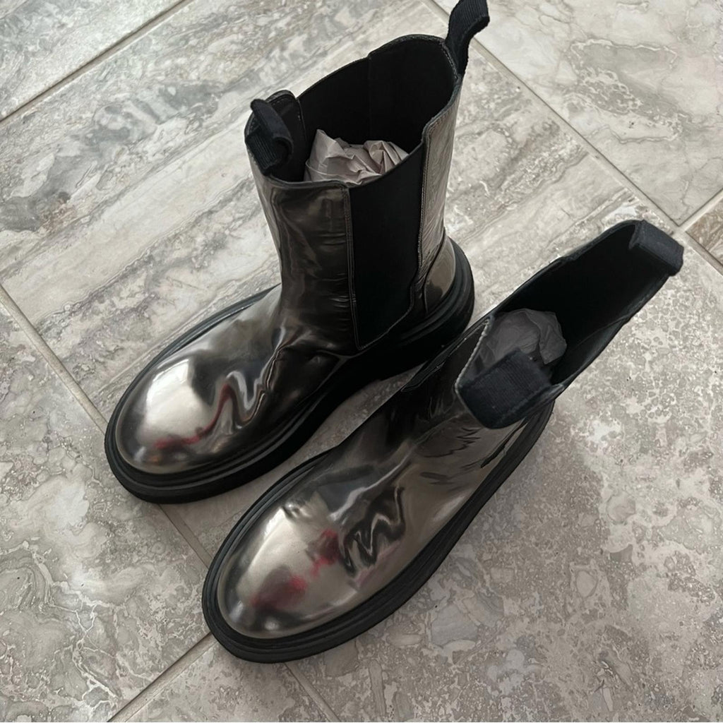 Marsèll Zuccone Boots in Laminated Leather, Grey/Black Size 39 NEW Retail $1,278