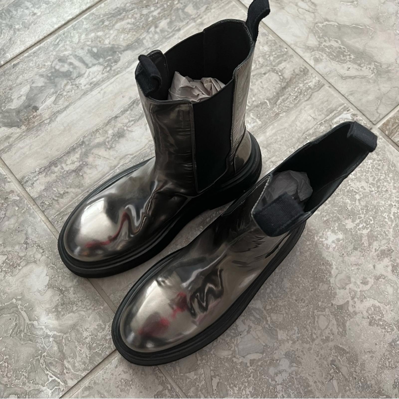 Marsèll Zuccone Boots in Laminated Leather, Grey/Black Size 39 NEW Retail $1,278