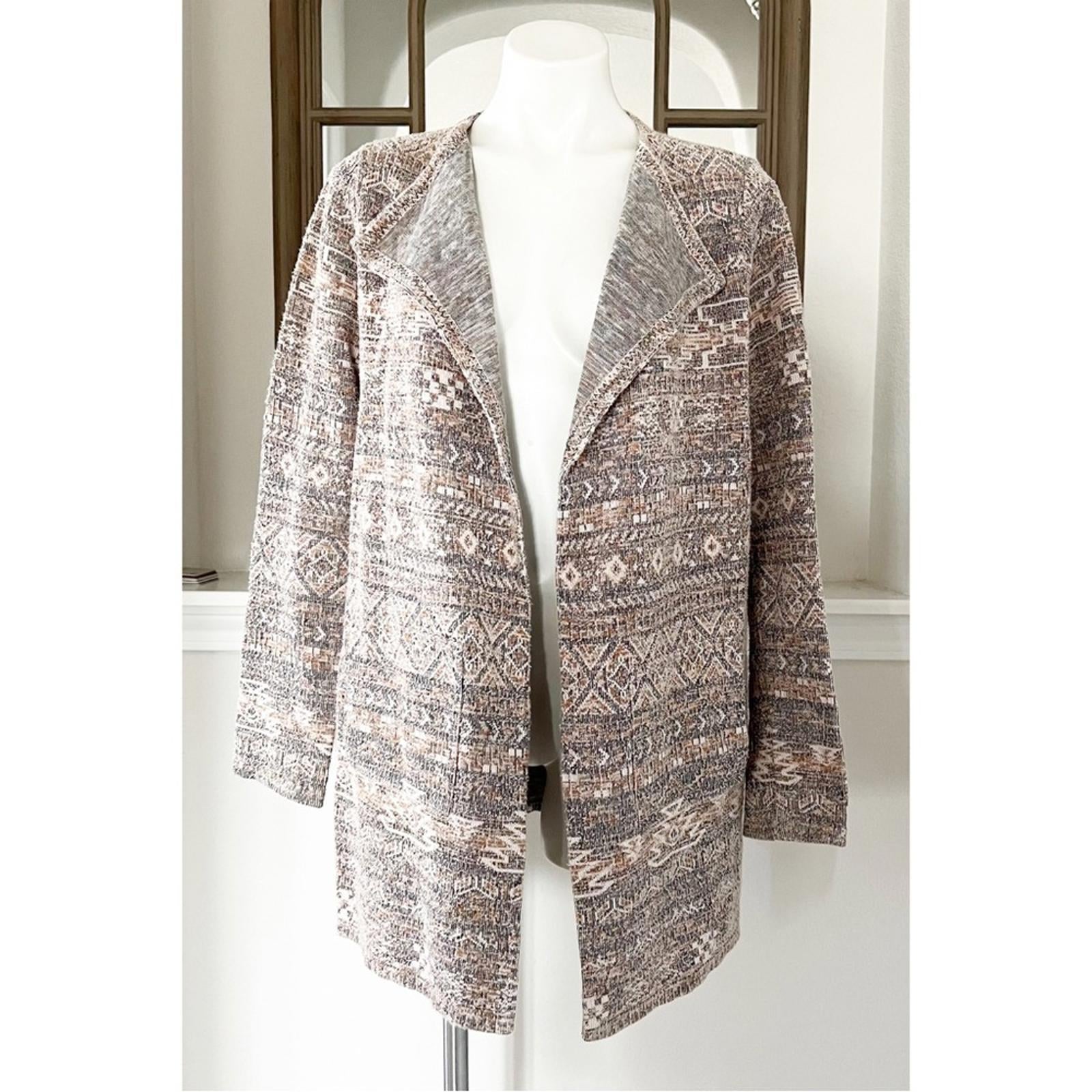 Lucky Brand Aztec Print Tweed Cardigan/Jacket Size L EXCELLENT!