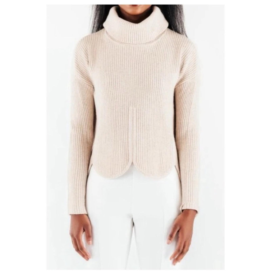 Chloé Kristyn Café Au Lait Anna Scallop Sweater, Size L, New w/Tag Retail $398