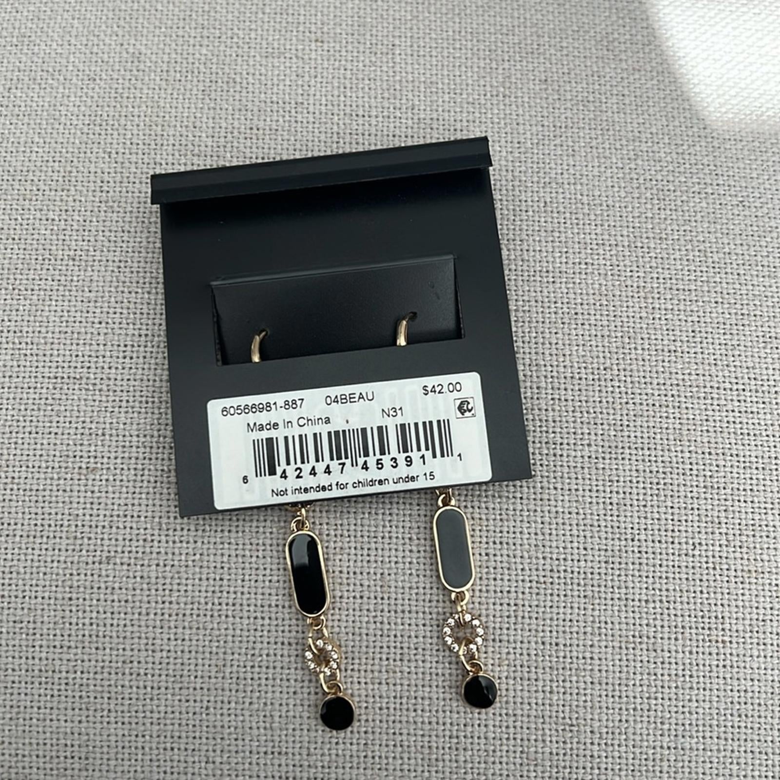 DKNY Gold-Tone Pave Circle & Jet Resin Linear Drop Earrings Black/Gold New w/Tag