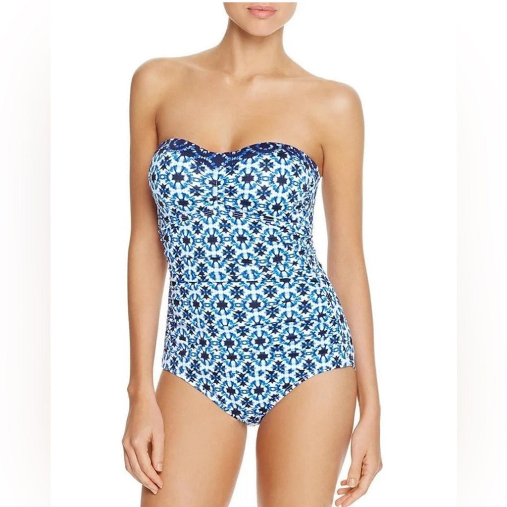 Tommy Bahama Swim Pansy Shirred Bandeau One Piece Swimsuit, Size 6 Excellent!