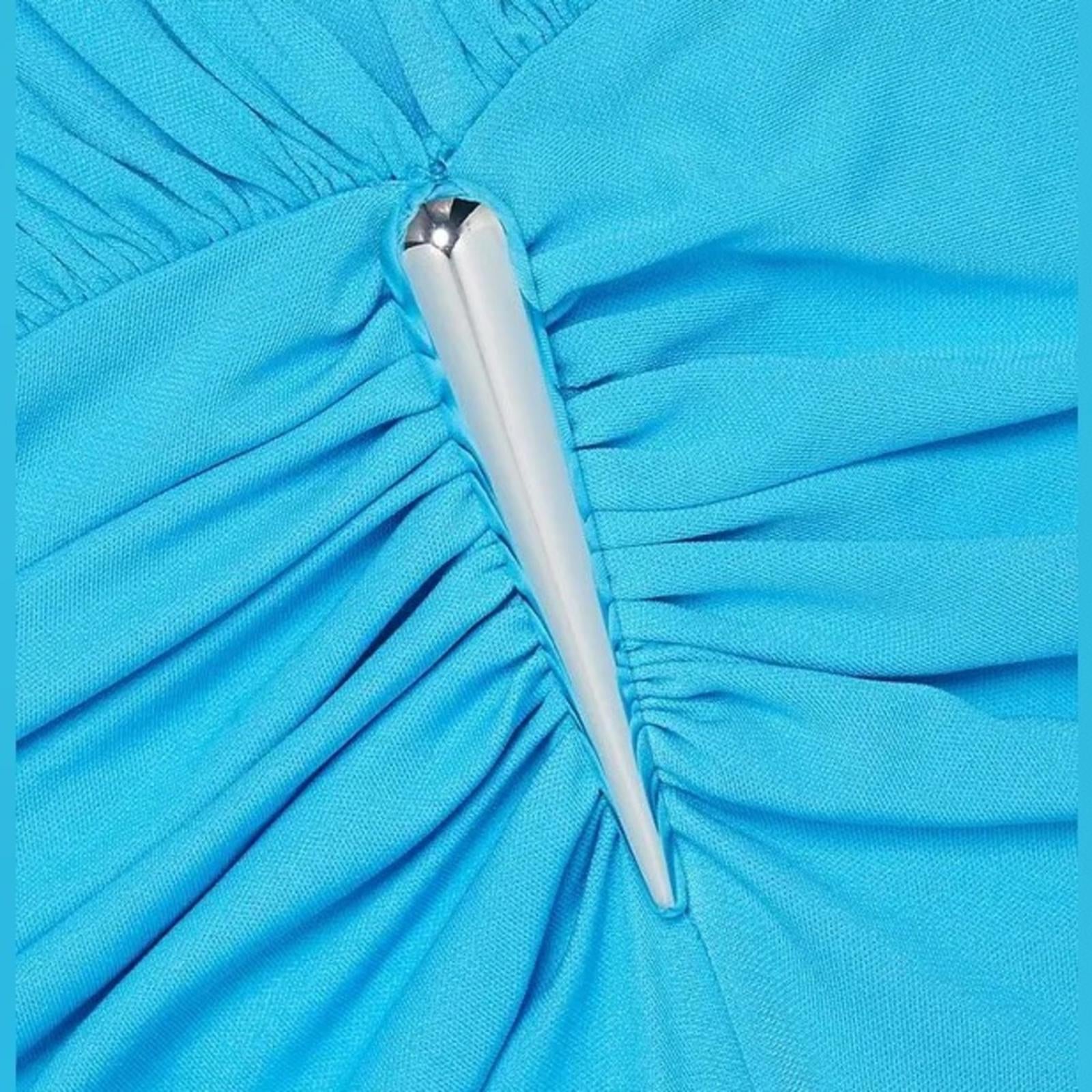 Halston Ivanna Gathered Asymmetric Cut-Out Gown, Aqua/Blue Size 4 New w/Tag