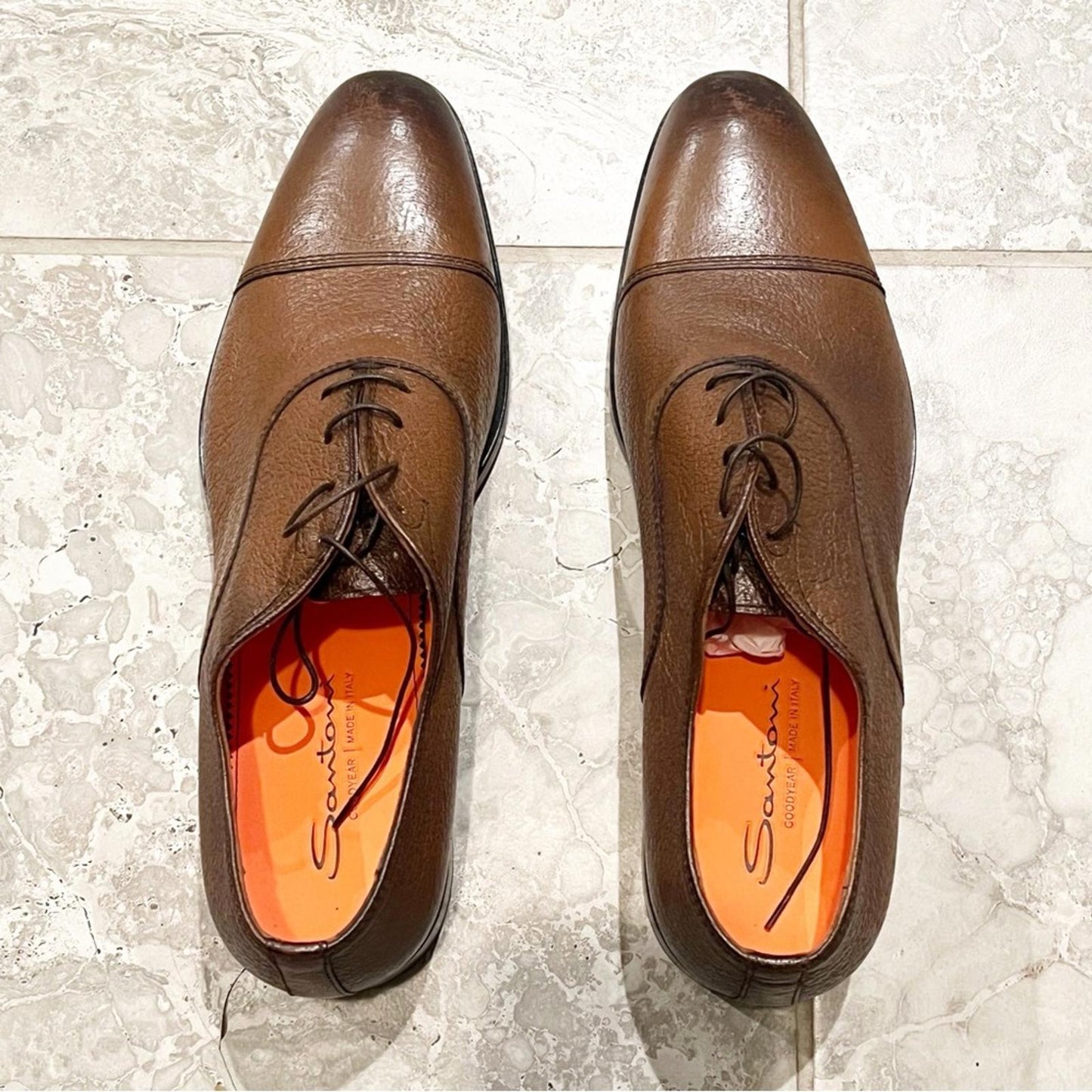 Santoni Men's Simon Cap Toe Oxfords in Cognac, Size UK10 US11 New +DustBag