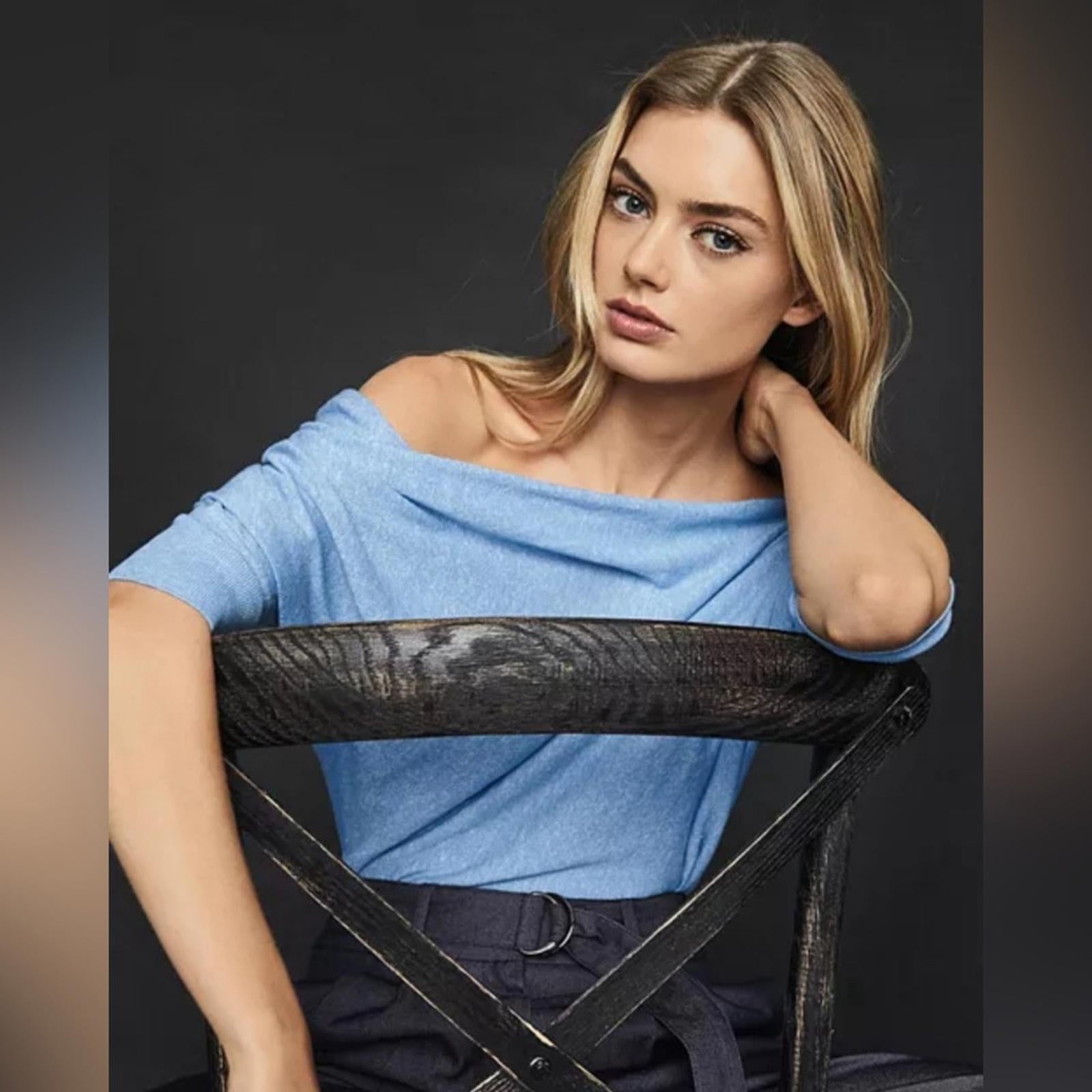 REISS Flo Draped One-Shoulder Top in Aqua Blue, Size S New w/Tag Retail $220