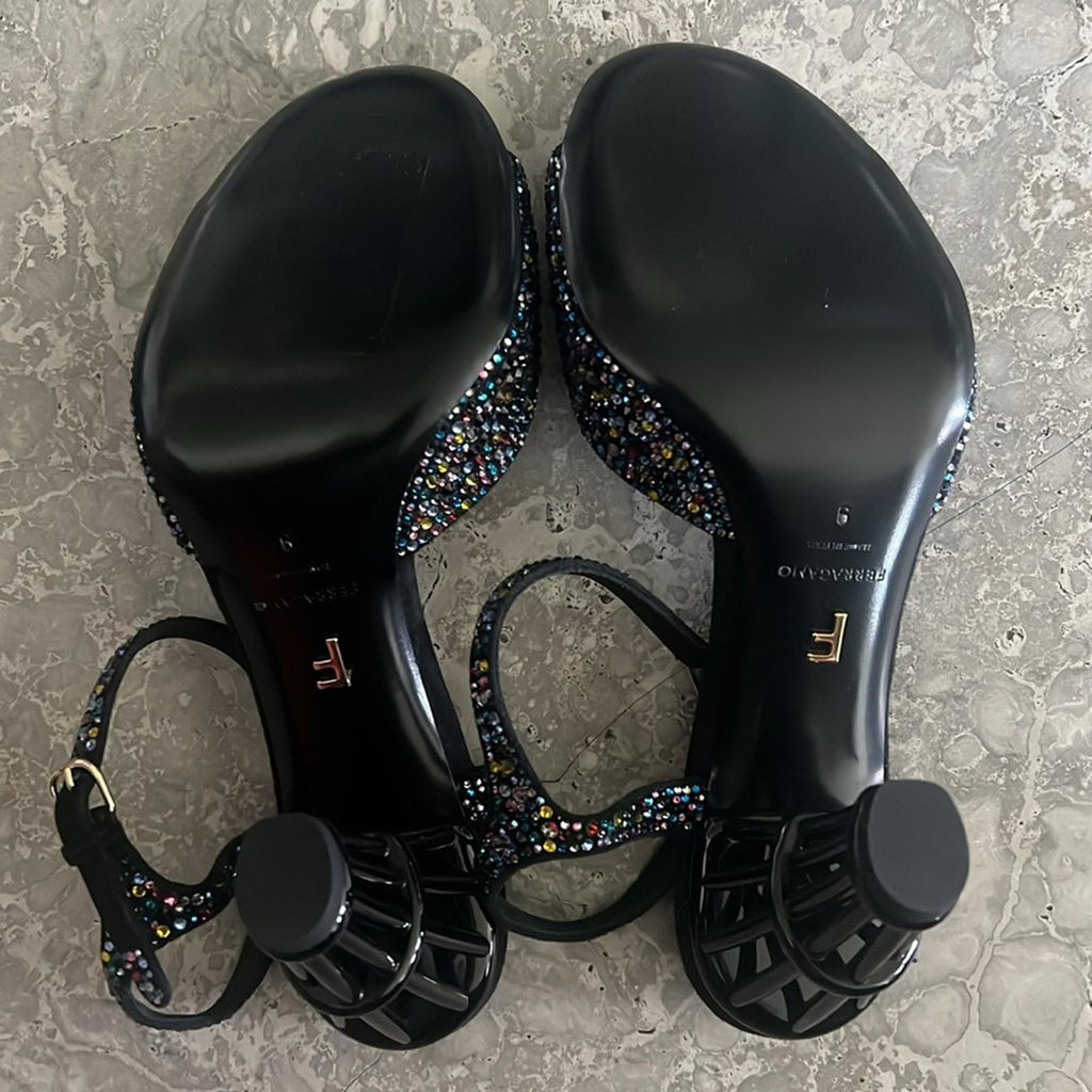 Ferragamo Nikla 85 Embellished High Heel Sandals in Black, NEW, Size 6 $1,350
