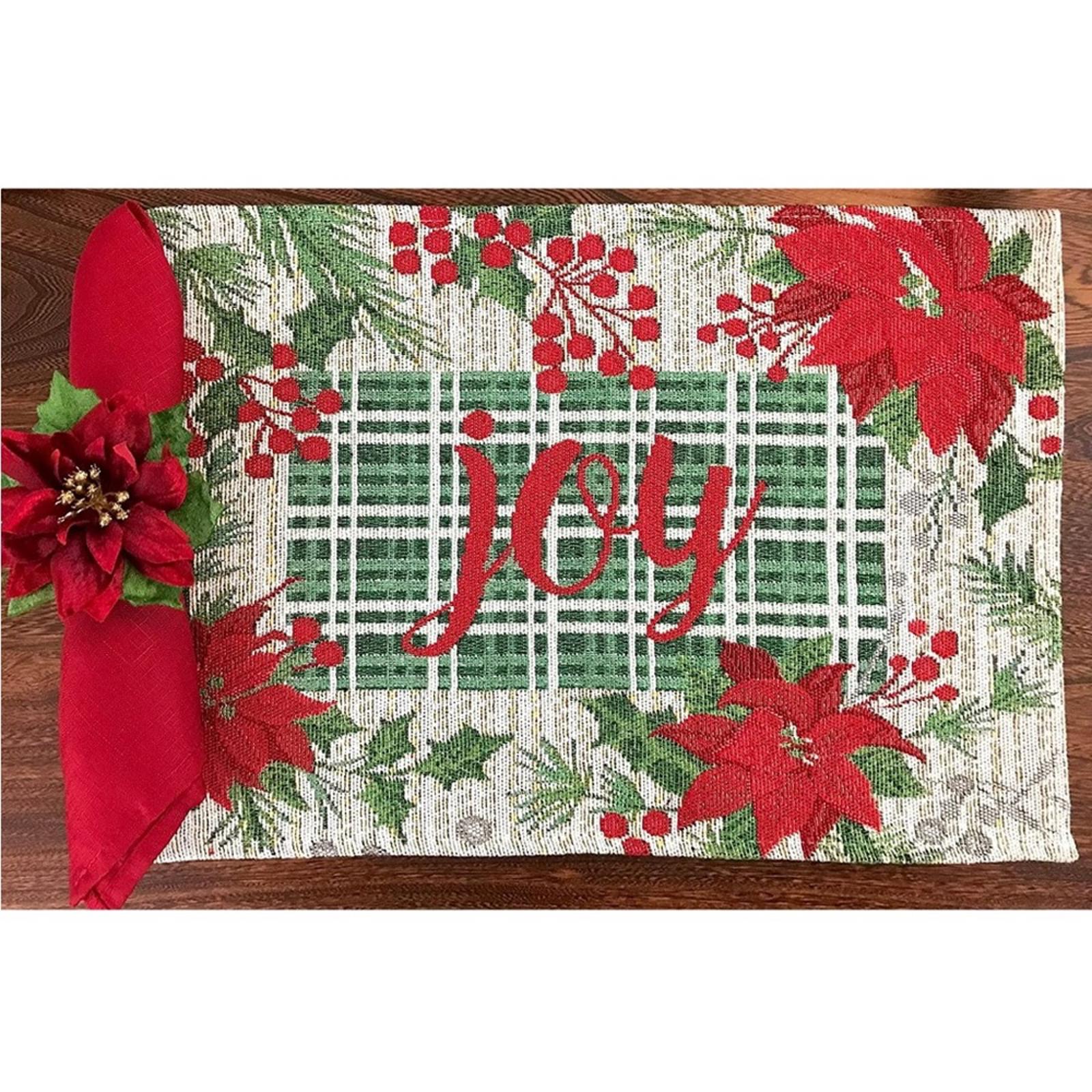 NWT Serafina Home Holiday Joy Christmas Tapestry Placemats, Set of Six New w/Tag