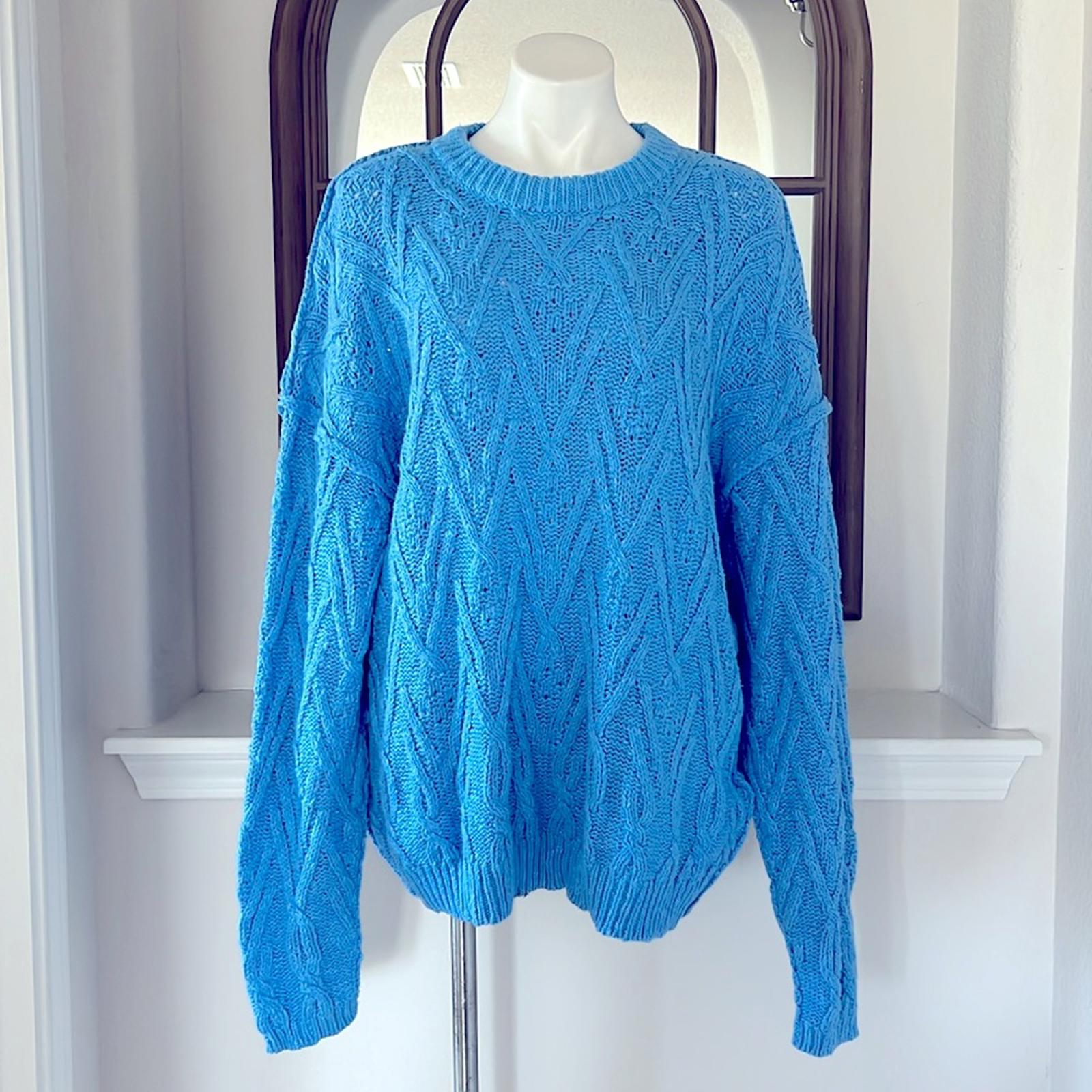 NEW Free People Isla Cable Knit Oversized Sweater, Marine Blue Size L