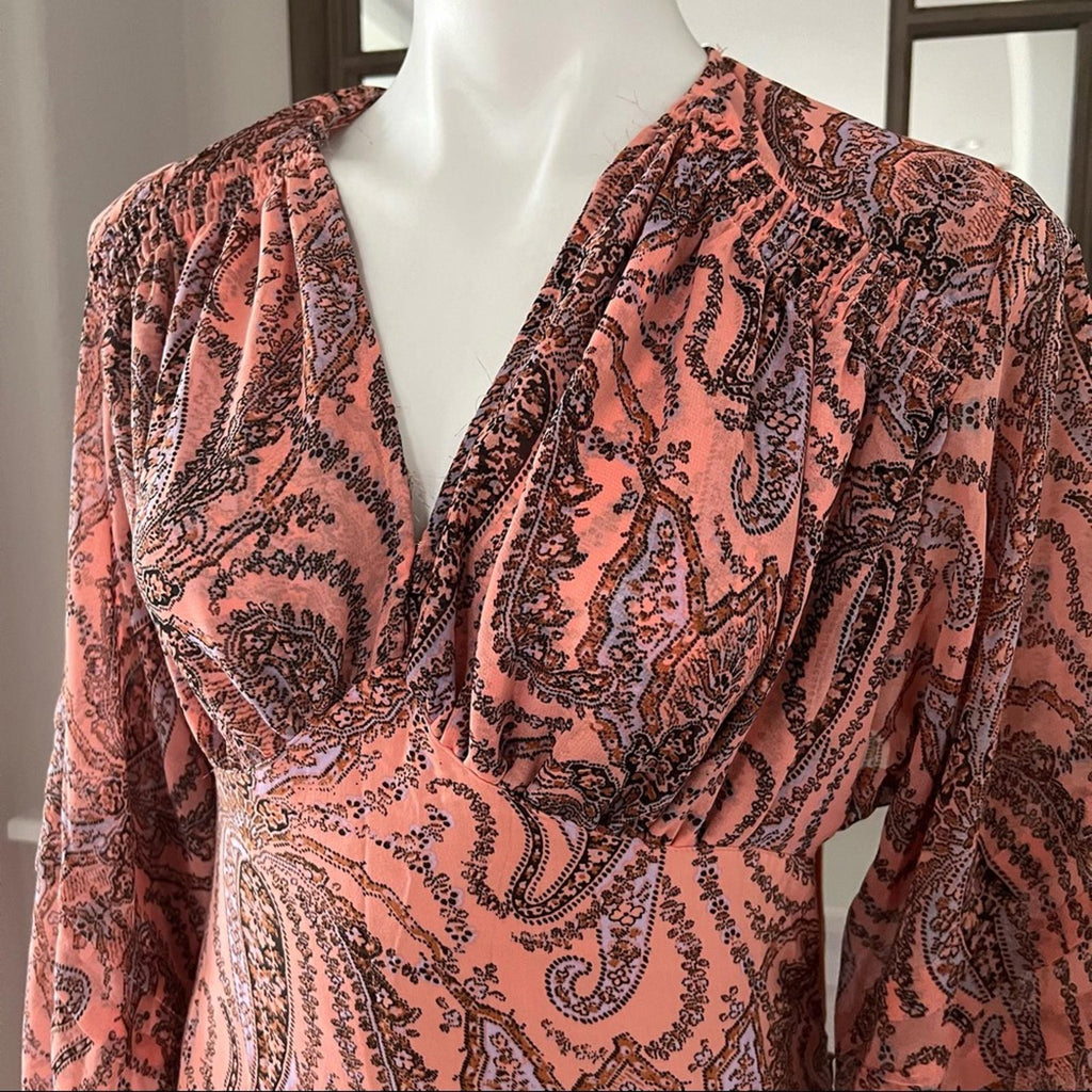 Free People Mirage Boho Printed Maxi Dress in Orange Maxikjole Size 4 NEW $198