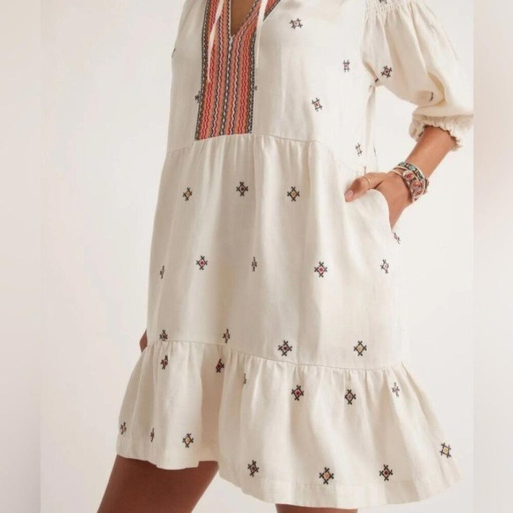 Marine Layer Tiered Boho Embroidered Dress, Linen Blend Size L New w/Tag $158