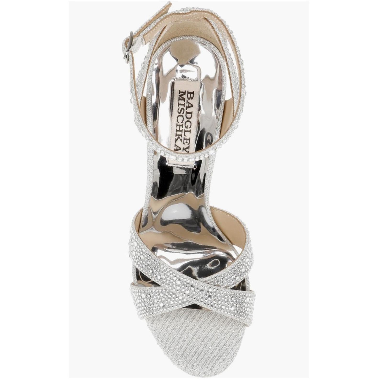 Badgley Mischka Fizzy Ankle Strap Platform High Heel Sandals Silver Size 9.5 NWT