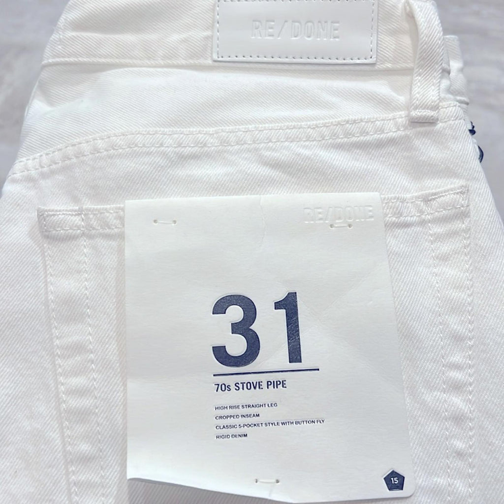 RE/DONE 70s Stove Pipe White Destroyed Jeans, Size 31 Retail $295 - NWT