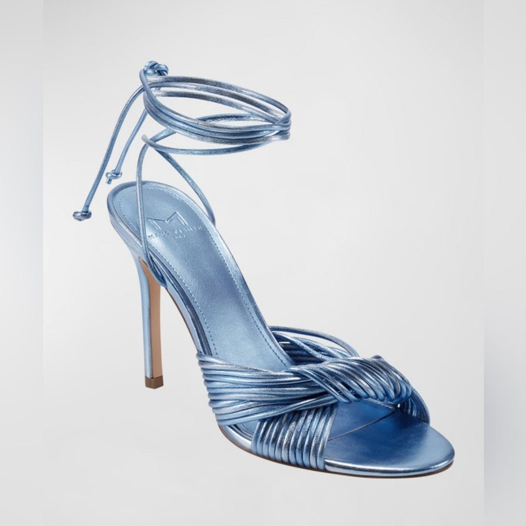Marc Fisher LTD Brista Metallic Twist Ankle Tie Sandals Lt Blue, NWT, Size 7.5