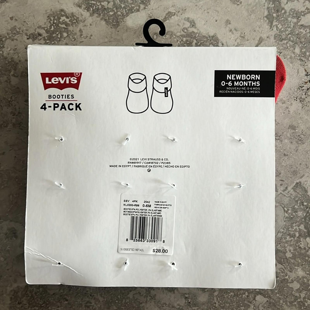 Levi’s 4-Pack Sock Booties, Size 0-6 Months, New w/Tag
