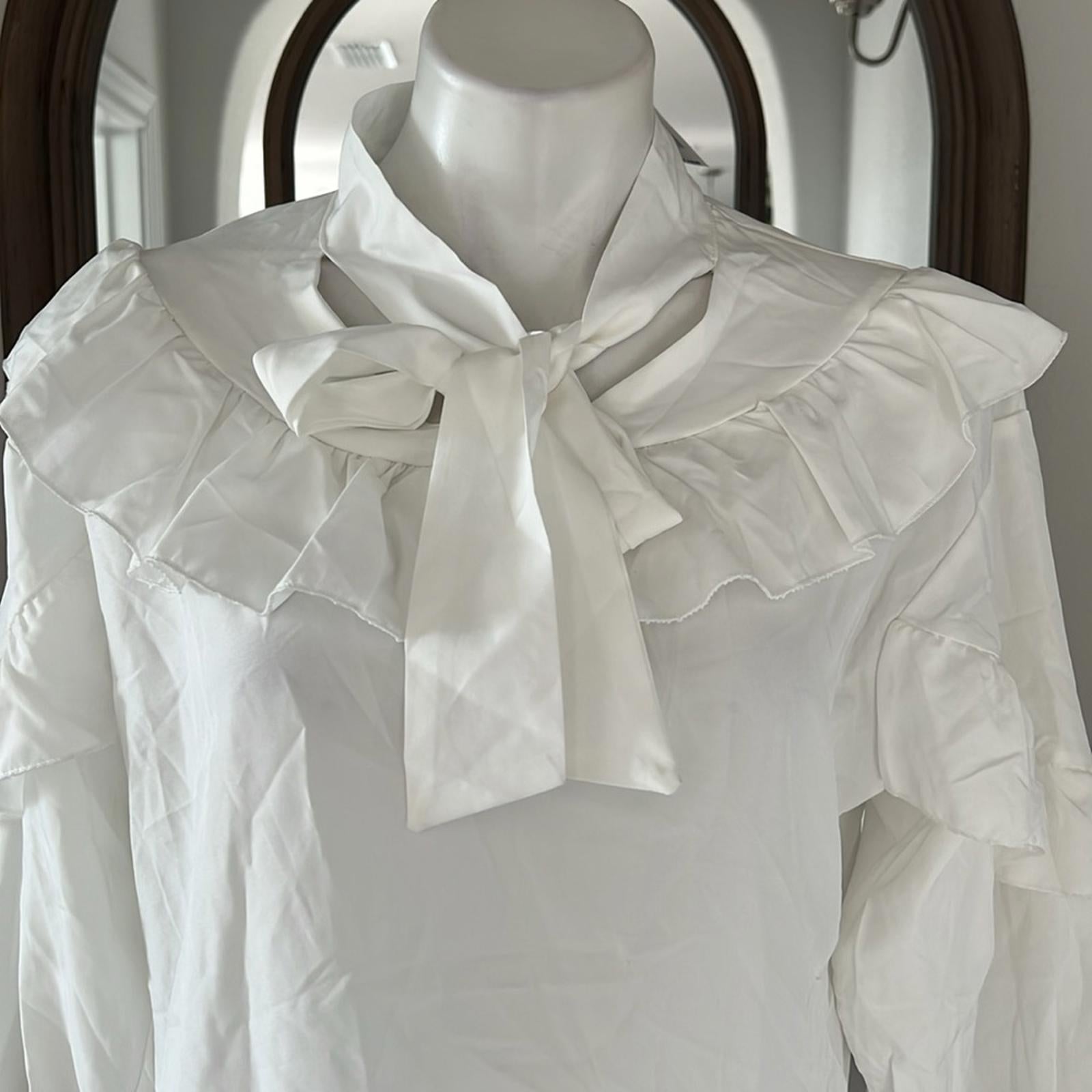 To My Lovers Ruffled Tie Sash Blouse in White, Size S New w/Tag $160