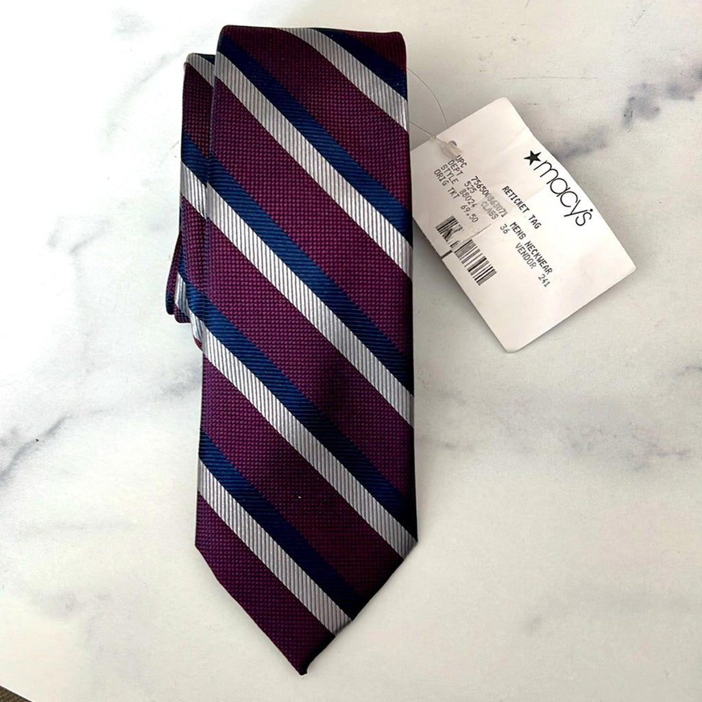 Tommy Hilfiger Diagonally Striped Silk Blend Tie in Purple, New w/Tag $69.50