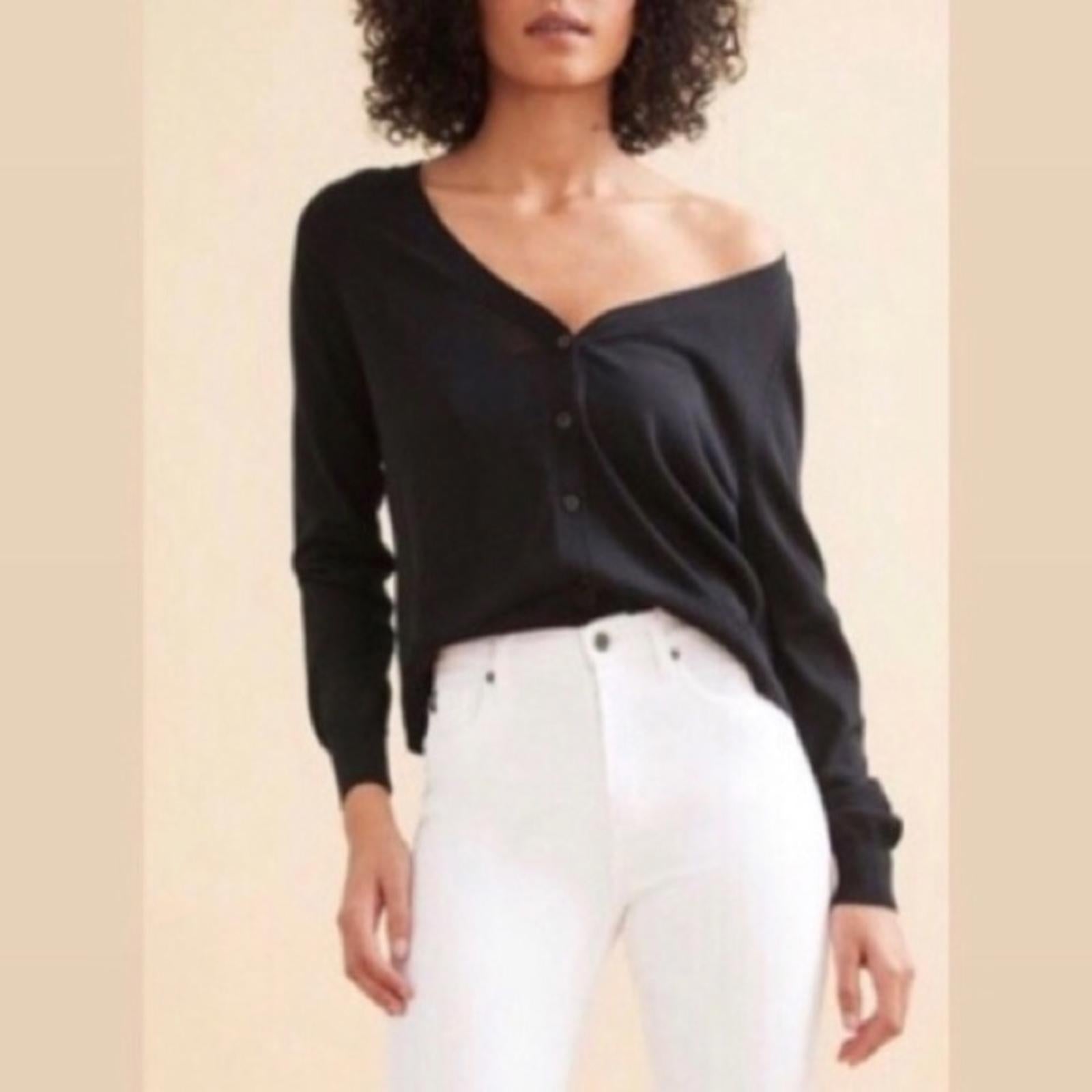 June & Hudson Knot Front Sweater in Black, Knit Long Sleeve Size XL New w/Tag