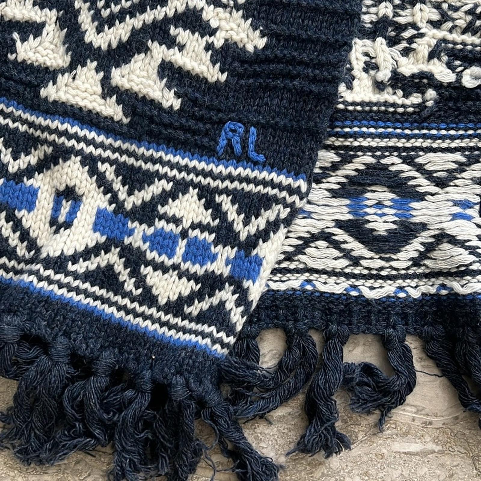 Polo Ralph Lauren Wool & Nylon Geometric Ski Scarf, Navy One Size New with Tag