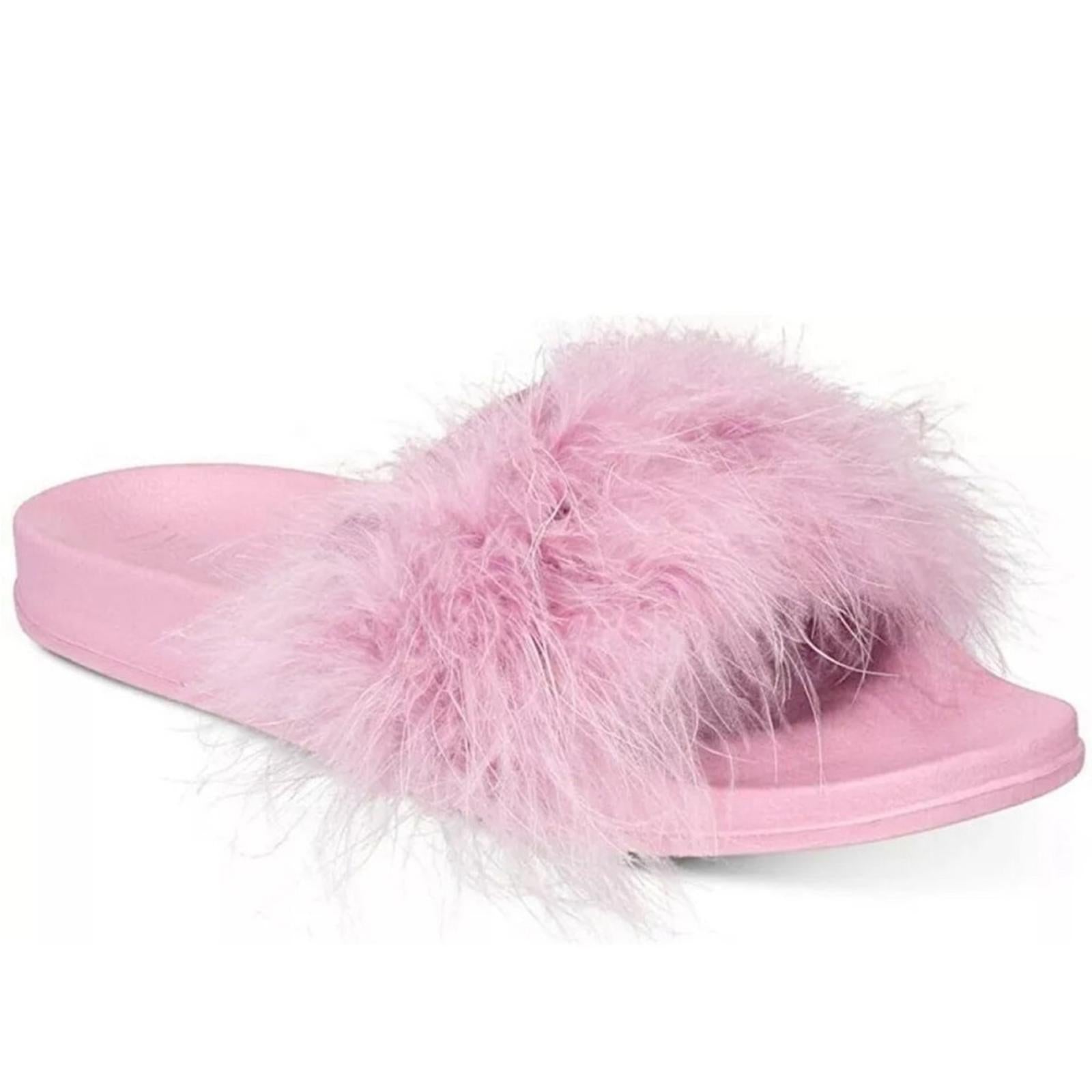 INC Faux-Marabou Slide Slippers in Pink, Size XL 11/12 New w/Tag