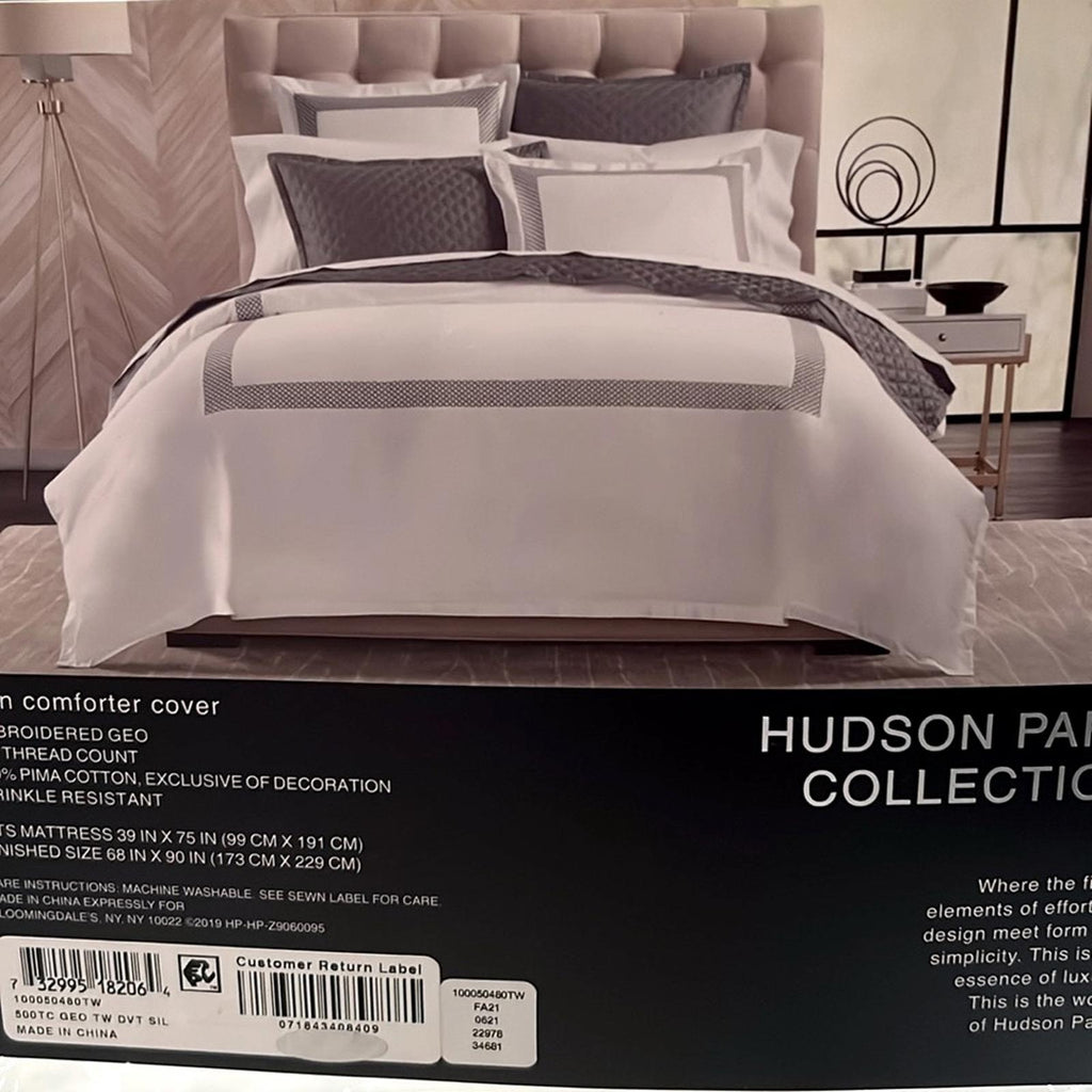 Hudson Park Collection 500TC Embroidered Geo Duvet Cover Twin Pima Cotton $340