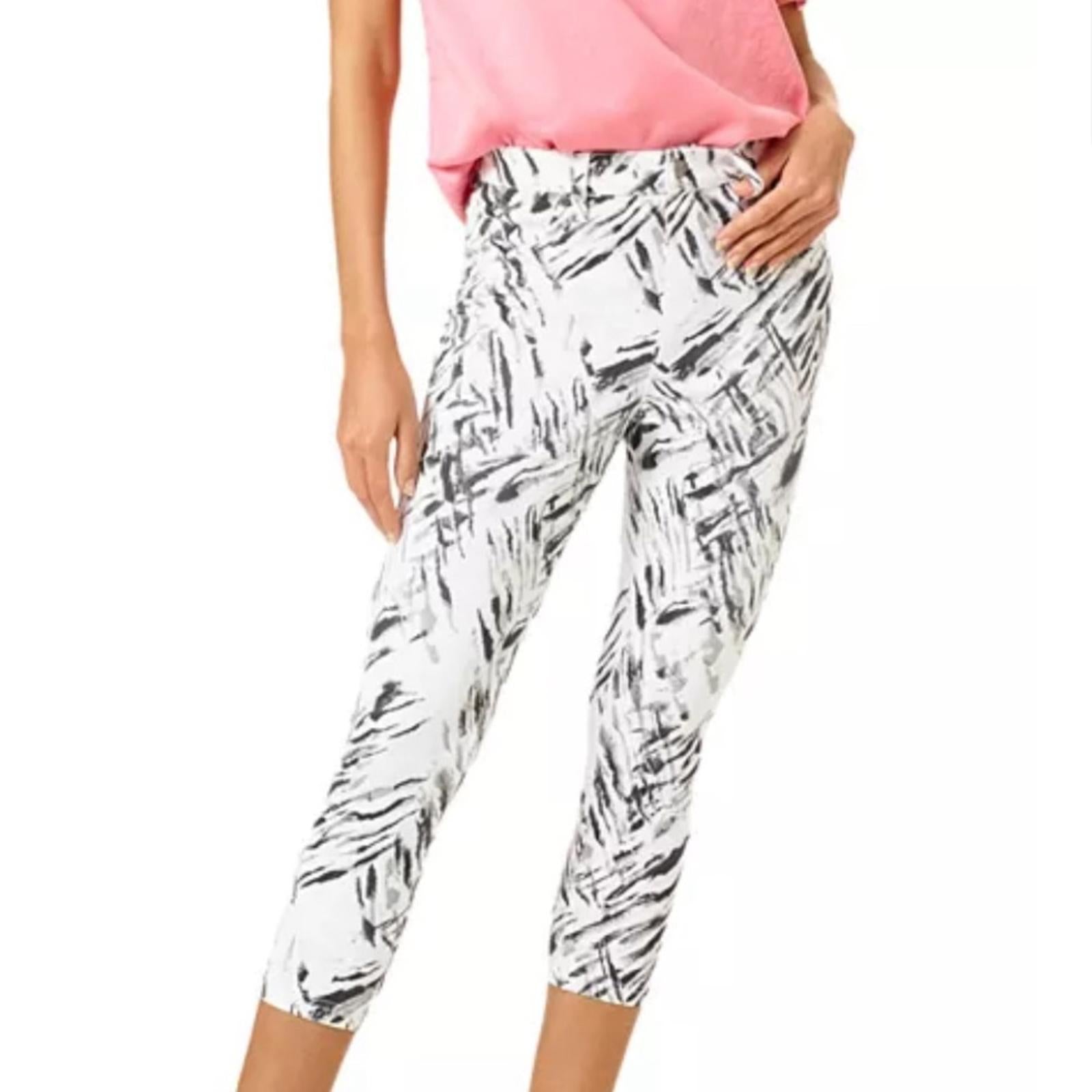 HUE High Rise Denim Capri White Zebra Pants, NEW, Size XL, Retail $54