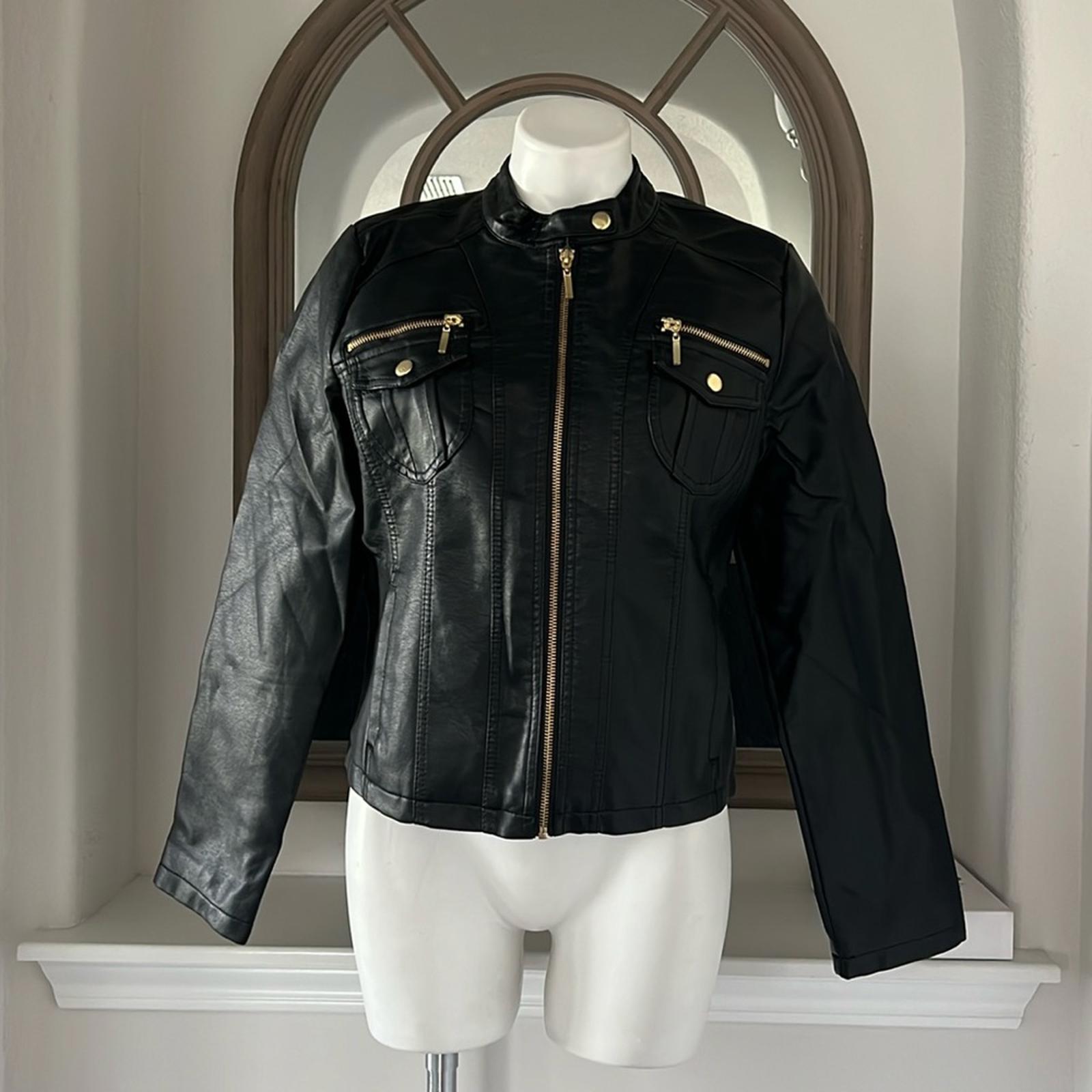 NEW LOOK Faux Leather Jacket in Black+Gold Tone Hardware, Size XL  New w/o Tag