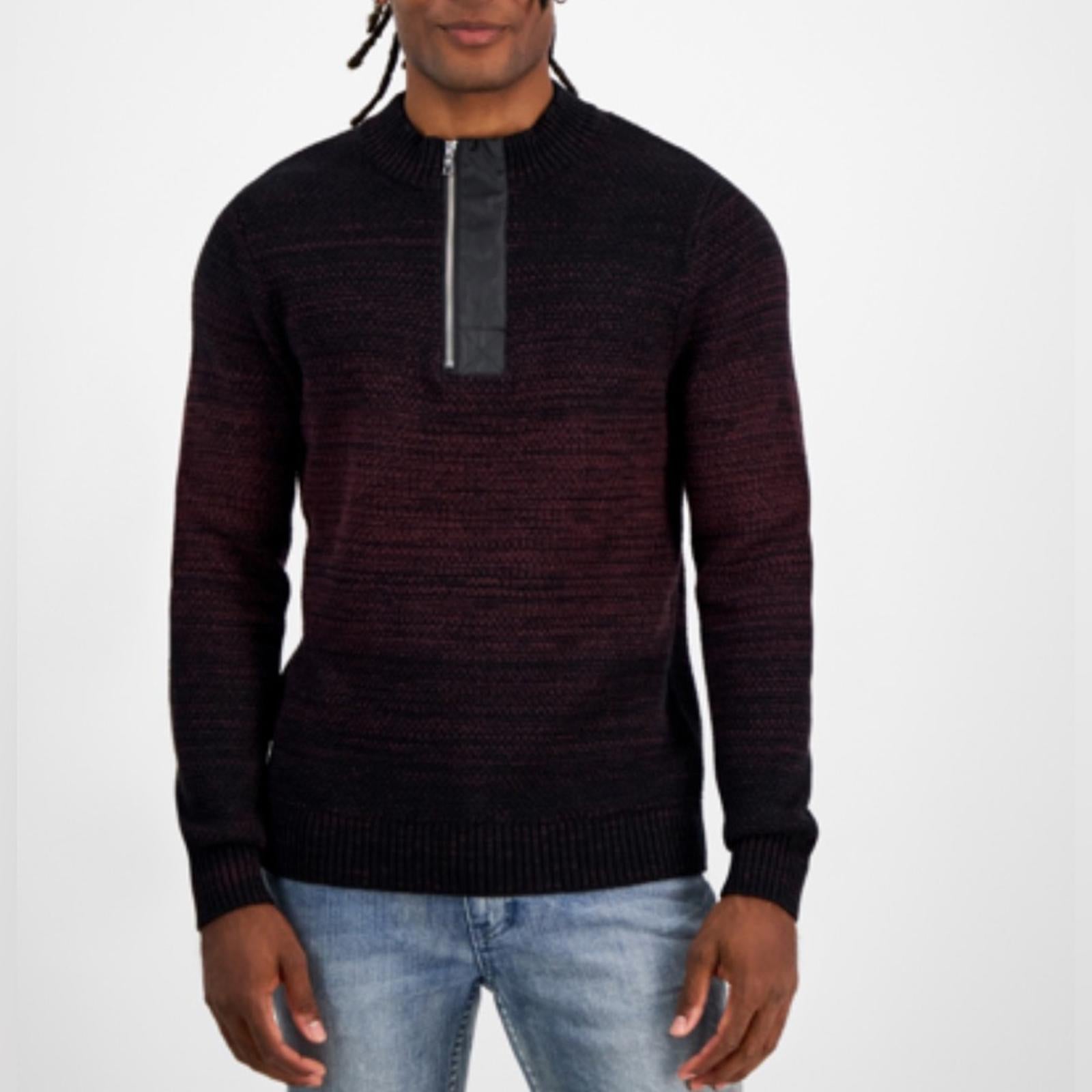 INC Regular-Fit Space-Dyed 1/4-Zip Mock Neck Sweater, Wine Men Size S New w/Tag