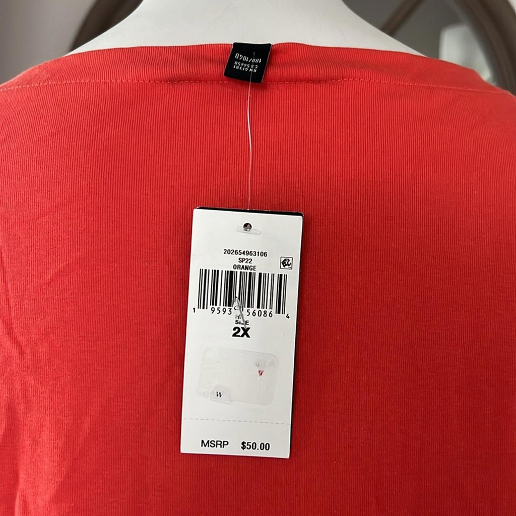 Ralph Lauren Plus Size Boatneck Elbow-Sleeve Top, Boatneck Orange Size 2X NEW