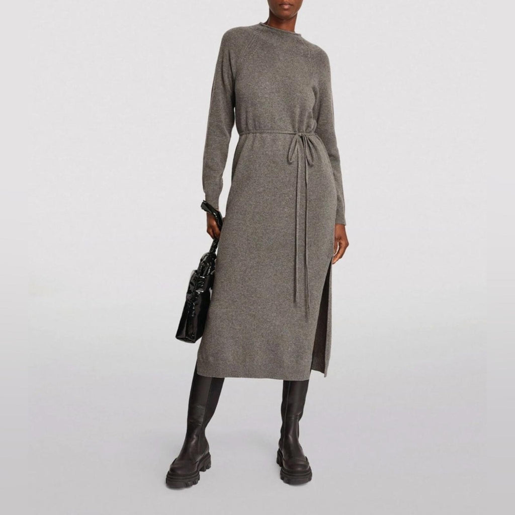 Theory Raglan Sleeve Wool-Cashmere Knit Midi Dress in Grey Melange, Size L, NEW