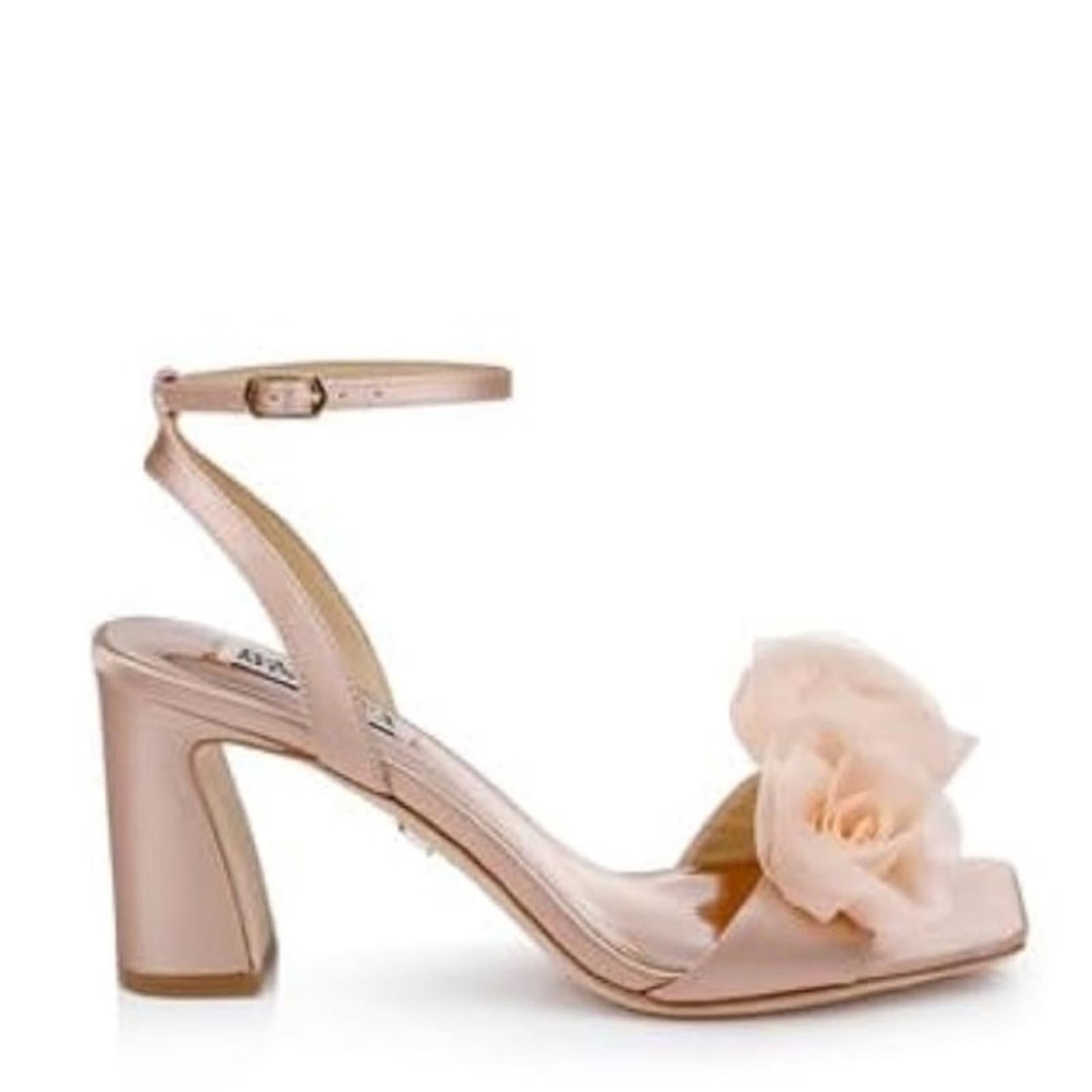 Badgley Mischka Carli Square Toe Triple Flower High Heel Sandals, Size 7, NEW