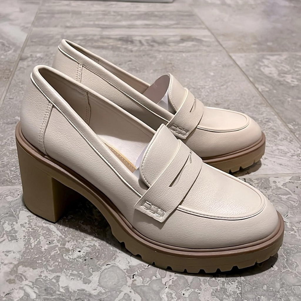 Dolce Vita JayJay Block Heel Lug-Sole Penny Loafers, Ivory Size 11 New in Box