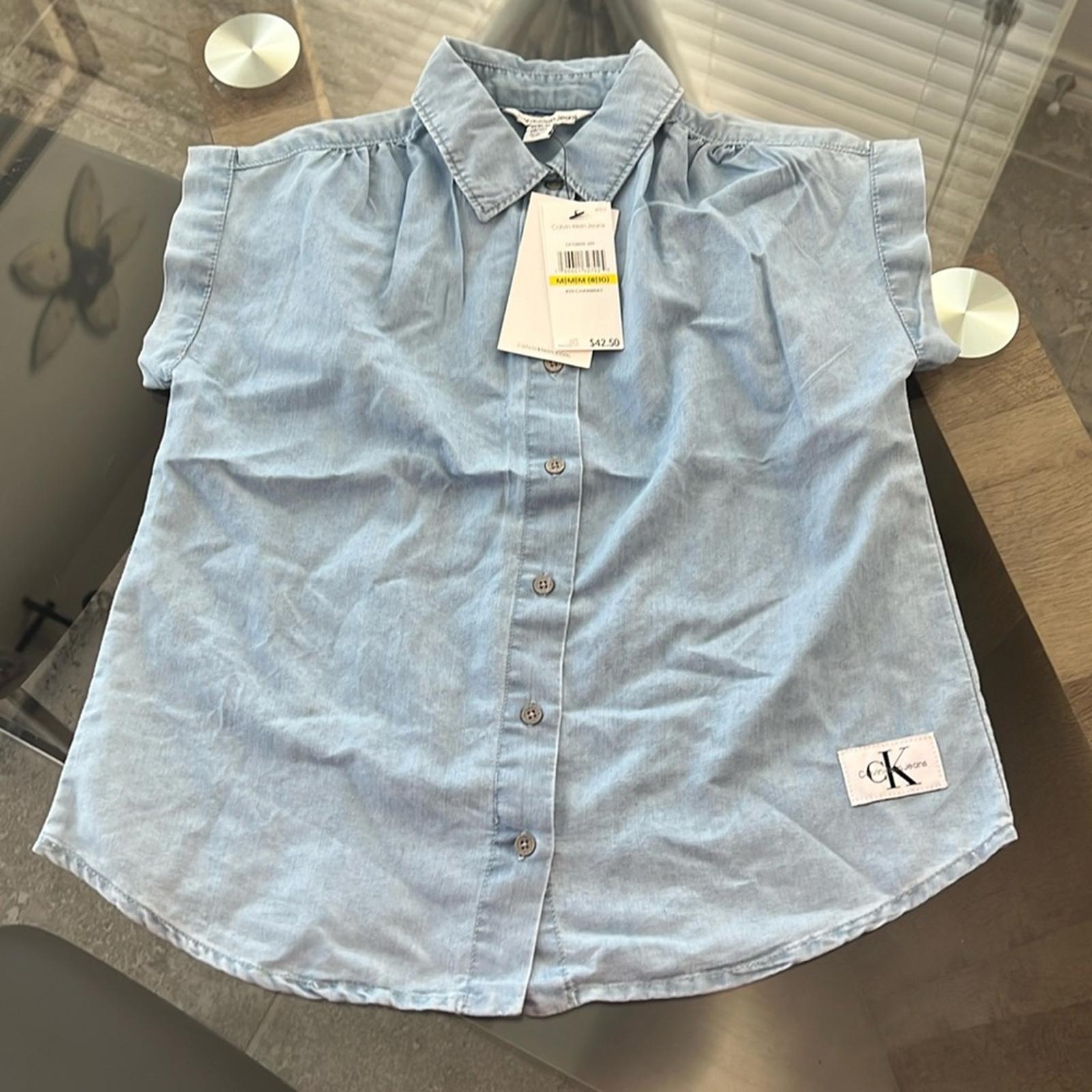 Calvin Klein Girls Relaxed Denim Button-Down Shirt, Size M (8/10) NEW Sold Out!