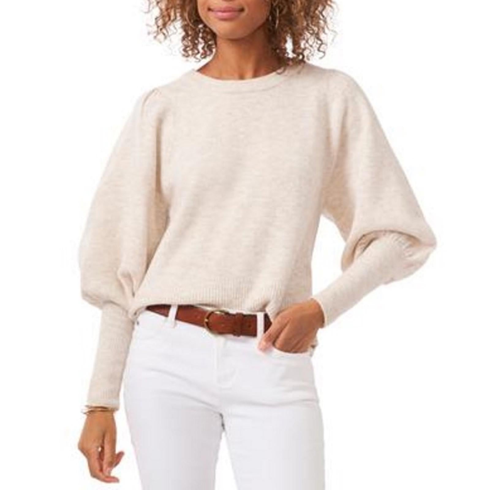 Vince Camuto Beige Ribbed Long Balloon Sleeve Crew Neck, Size XL New w/Tag