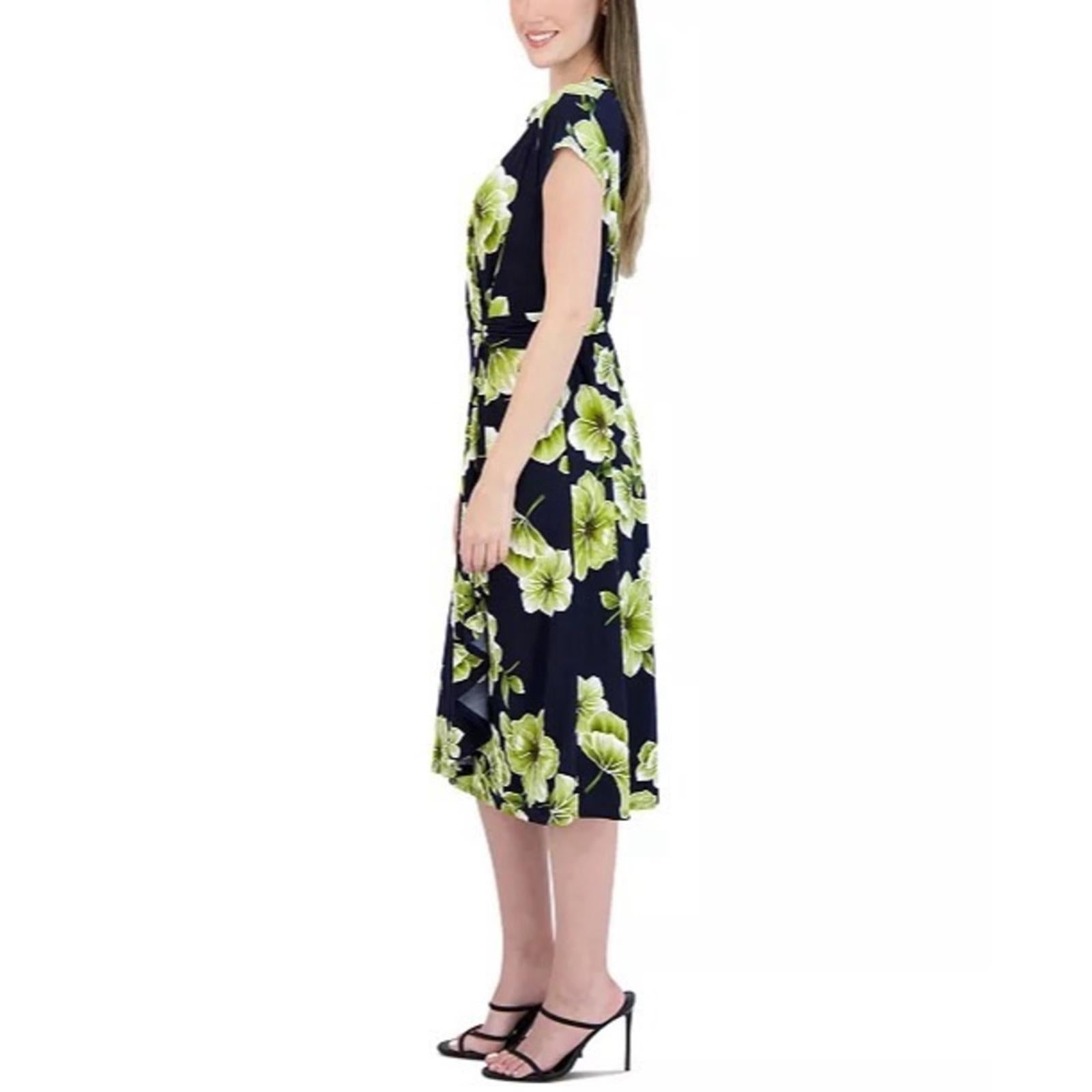 NWT Robbie Bee Petite Side-Ring Dress, Navy Lime Size M New w/Tag Retail $69