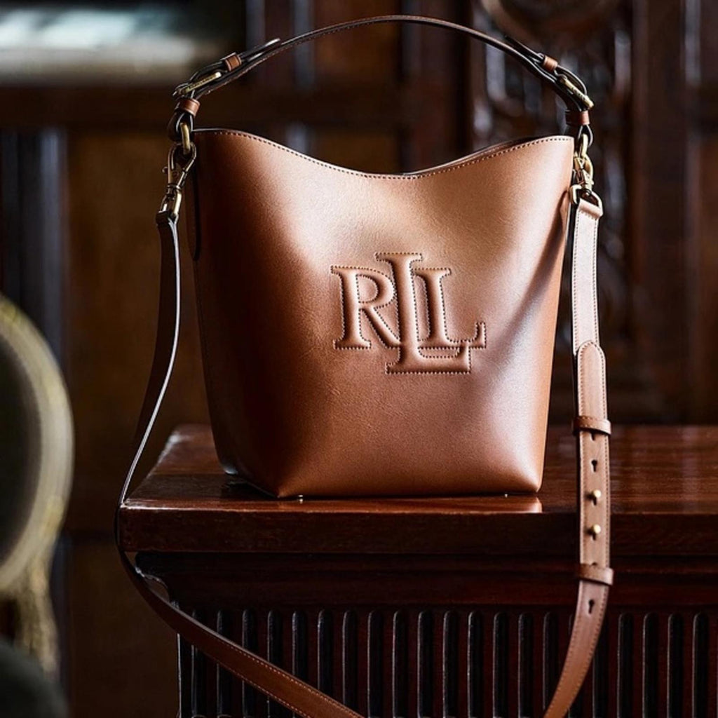 Lauren Ralph Lauren Leather Medium Witley Bucket Bag in Dark Mahogany, NEW