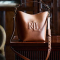 Lauren Ralph Lauren Leather Medium Witley Bucket Bag in Dark Mahogany, NEW
