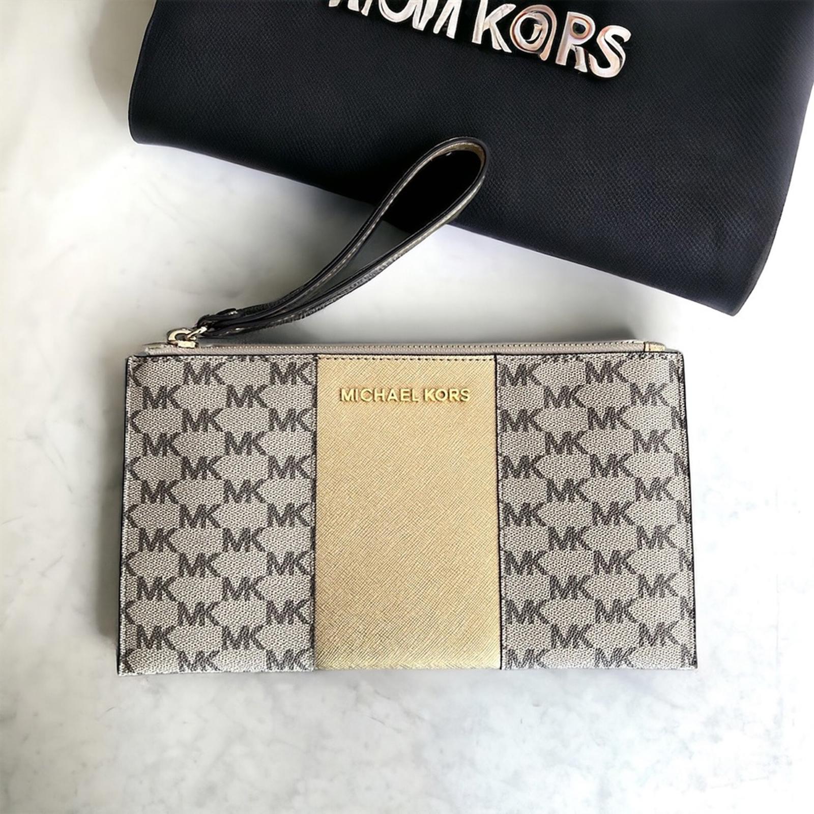 Michael Kors Large Center Stripe Zip Clutch MK Monogram, New w/o Tag Retail $98