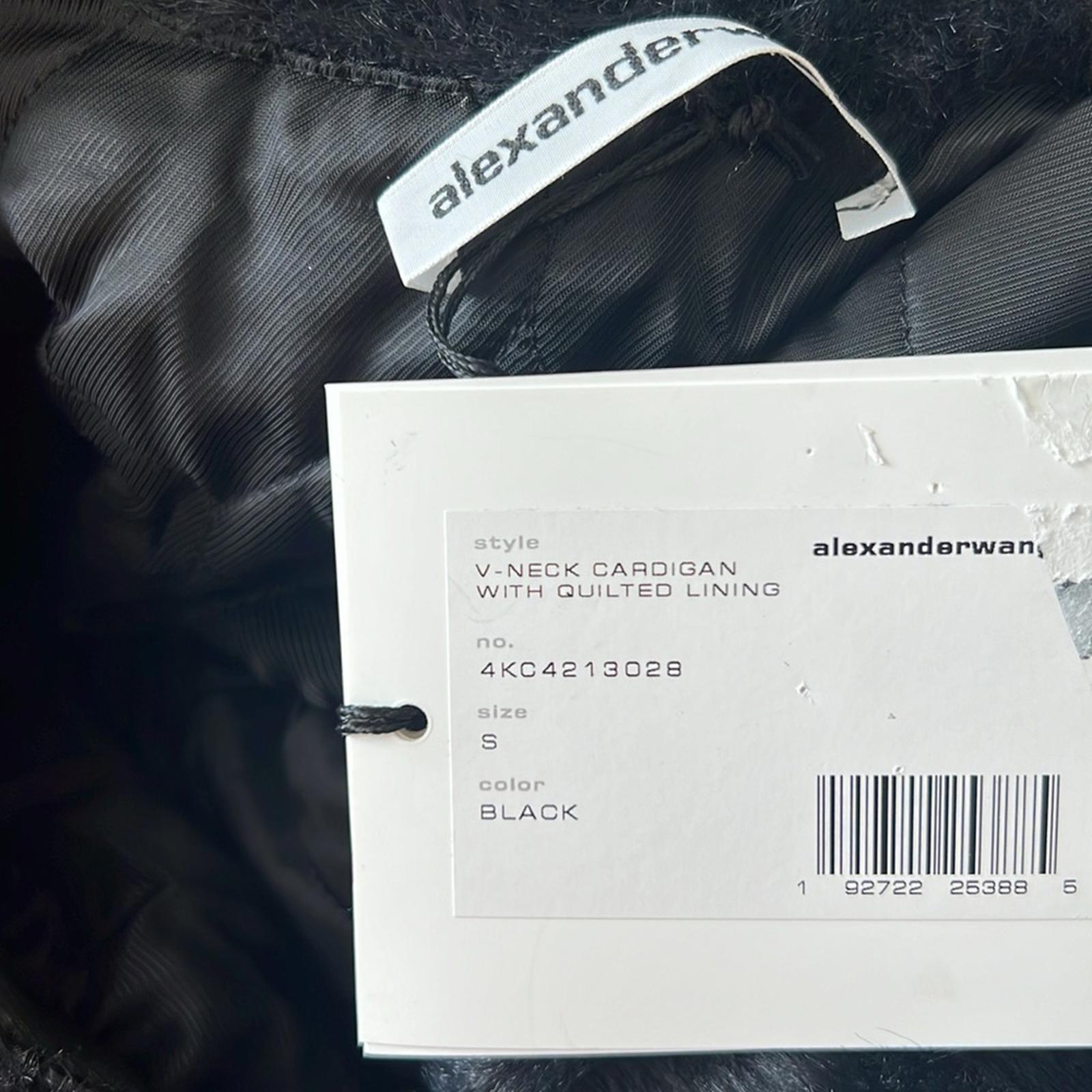 Alexander Wang Faux Fur V-Neck Cardigan w/Quilted Lining, Black Size S New w/Tag