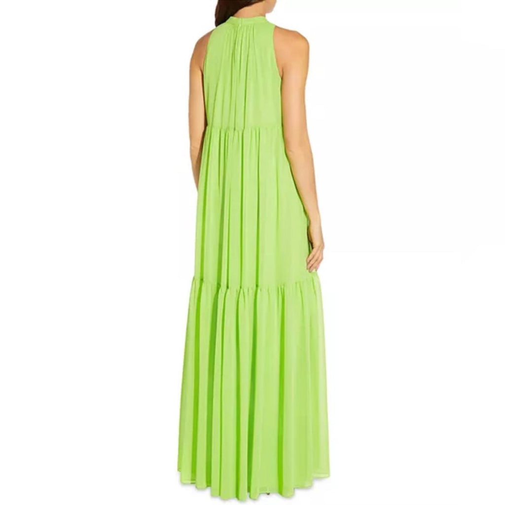Aidan Mattox Mock Neck Halter Tired Maxi Dress in Lime Green, NWT, Size 2