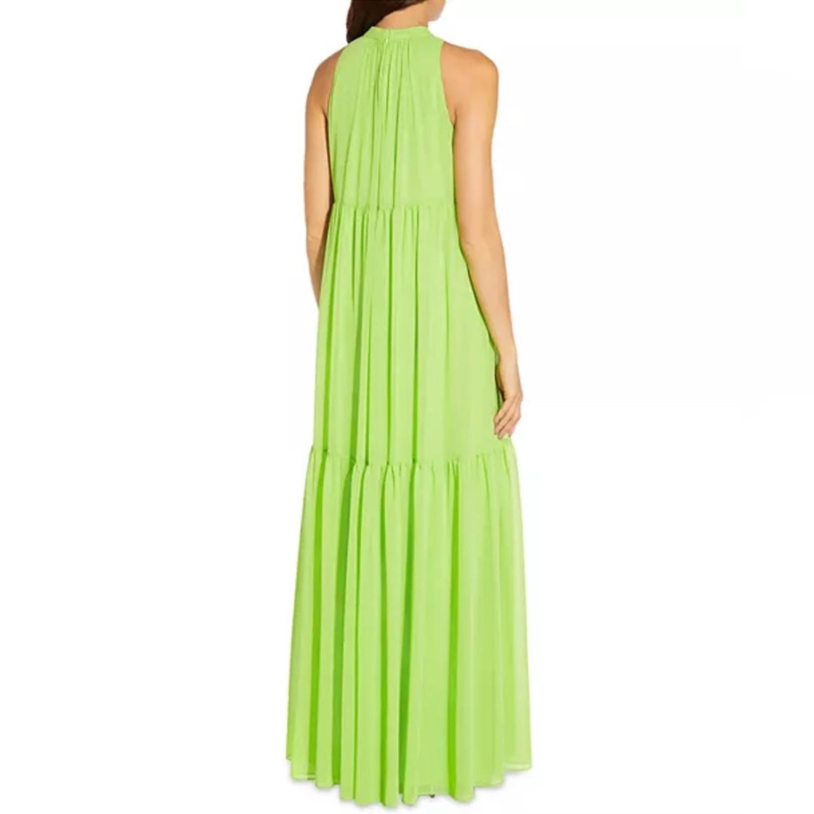Aidan Mattox Mock Neck Halter Tired Maxi Dress in Lime Green, NWT, Size 2