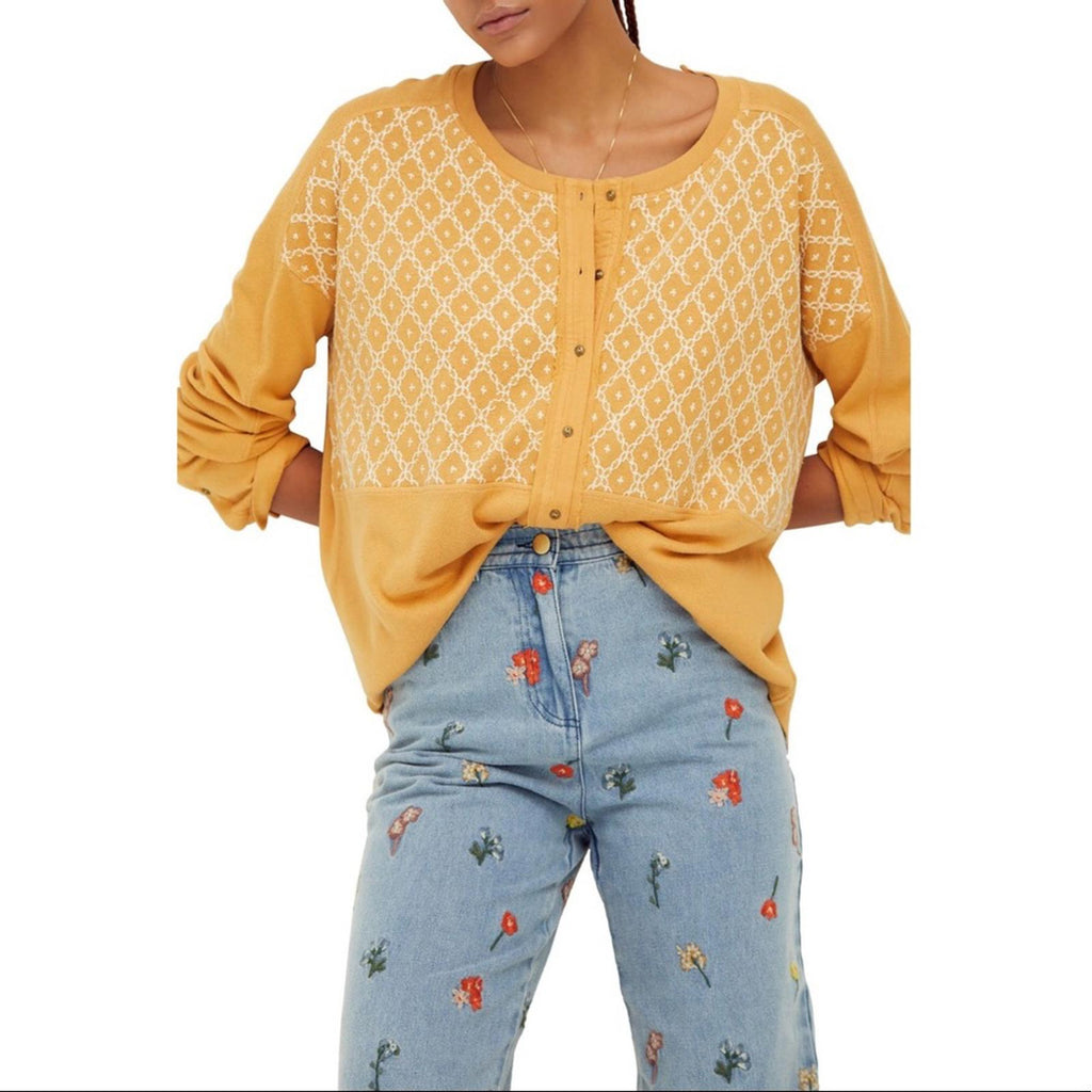 Free People Henley Long Sleeve Top Sweater, Size XL New with Tag Retail $108