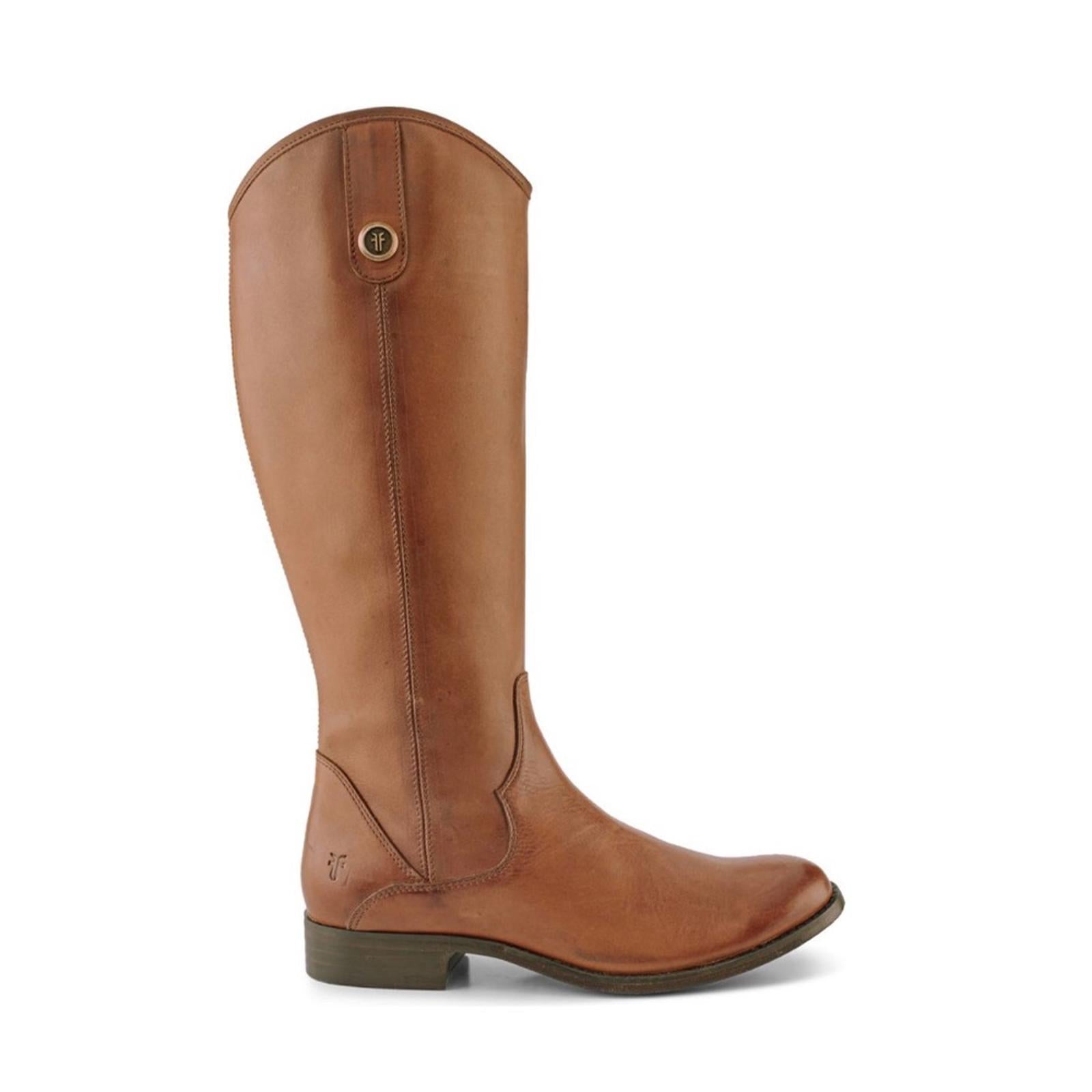 FRYE Leather Tall Boots in Cognac Brown, Western Inside Zip Size 5 NEW