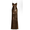 Halston Chloe Cutout Sequined Tulle Gown, Brown Size 4 New w/Tag Retail $595