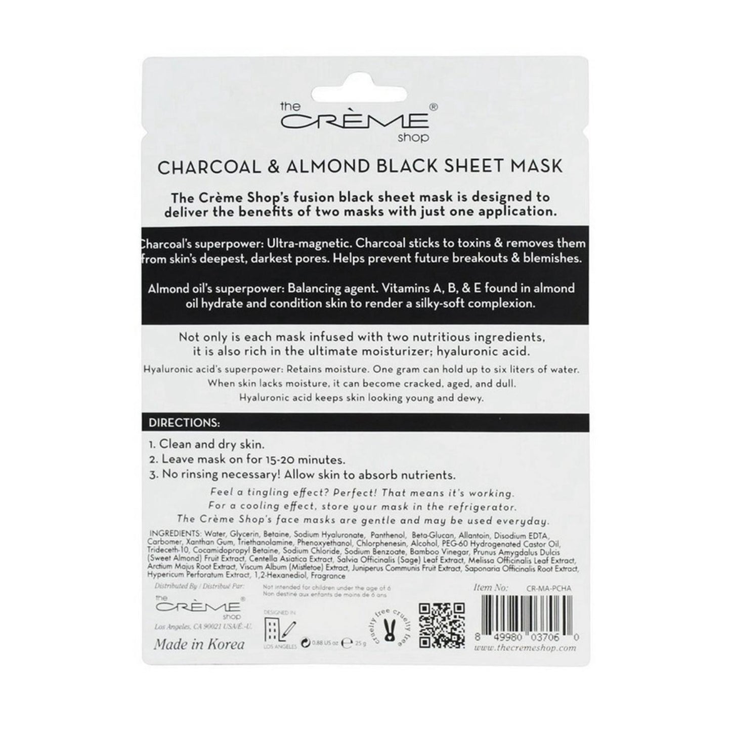 x5 The Crème Shop 2 in 1 Fusion Black Face Sheet Mask Charcoal & Almond NEW