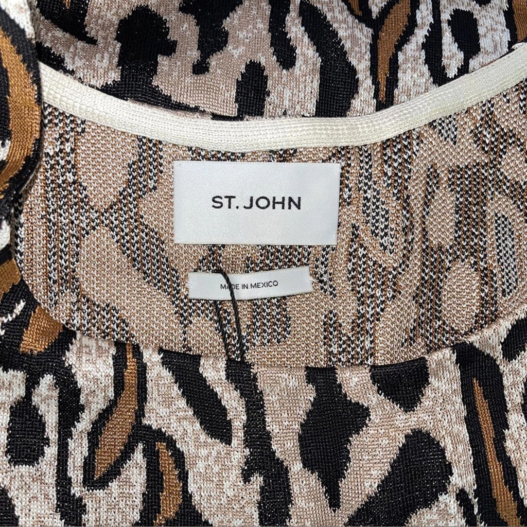 St. John Margay Animal Print Midi Dress in Brown Multi, Size 2 NEW w/Tag $1,295