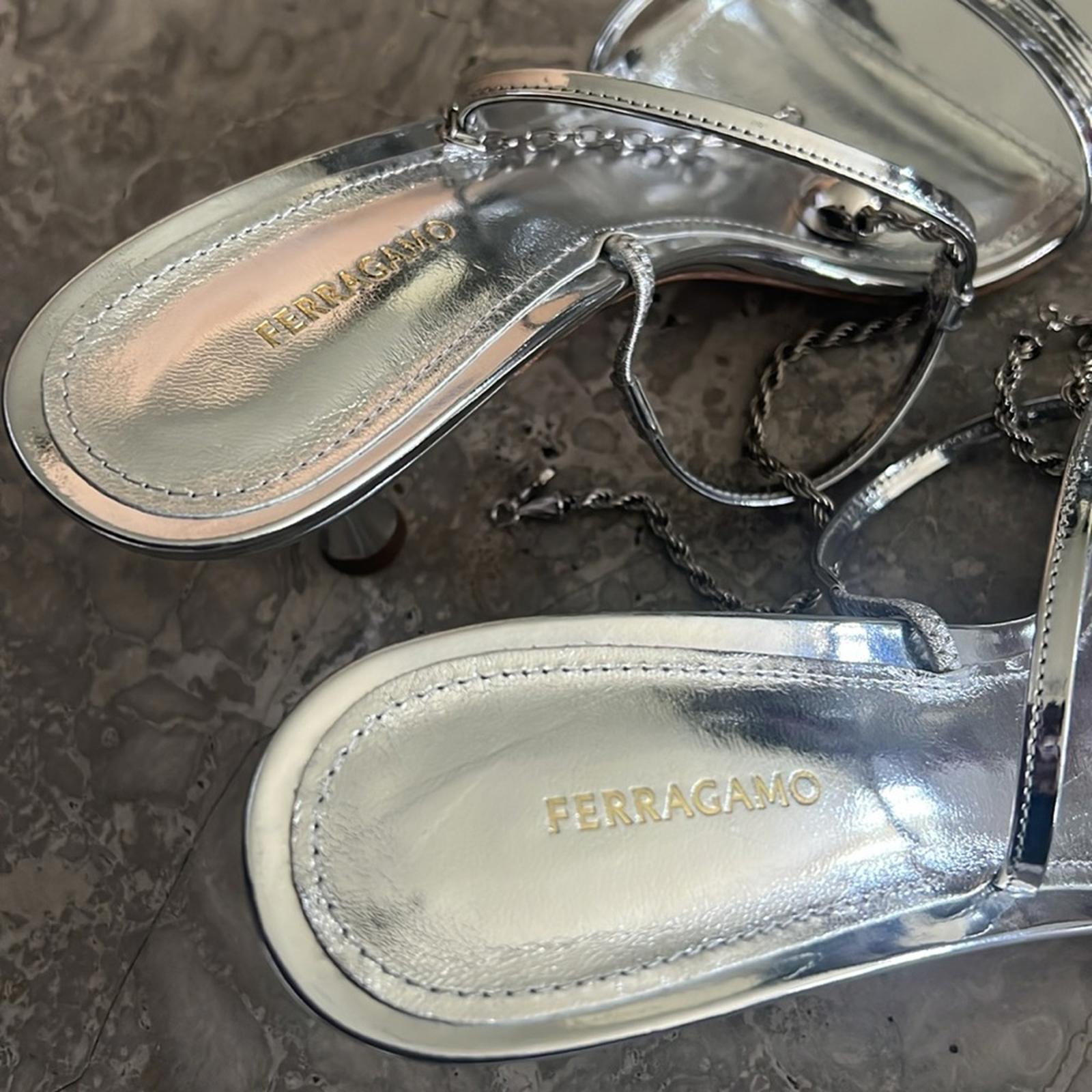 Ferragamo Denise Sandals 70mm in Silver, Size 7 NEW in Box