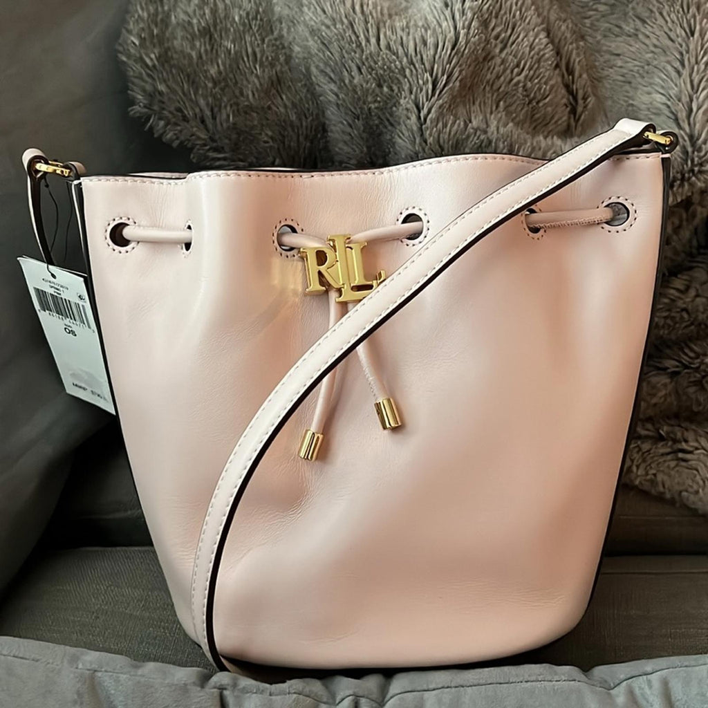 Ralph Lauren Leather Medium Andie Drawstring Bucket Bag, Pink NEW + Dust Bag