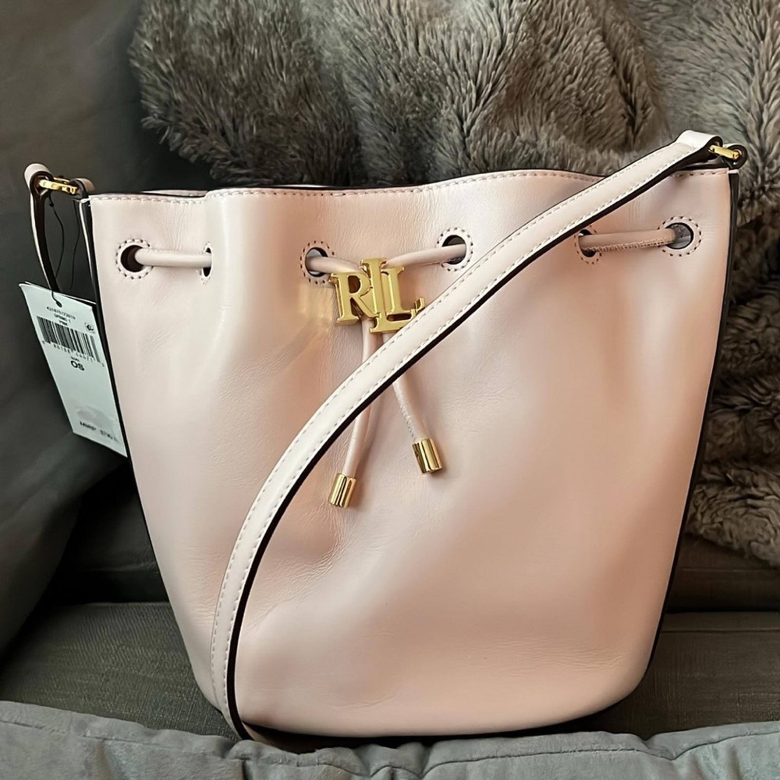 Ralph Lauren Leather Medium Andie Drawstring Bucket Bag, Pink NEW + Dust Bag