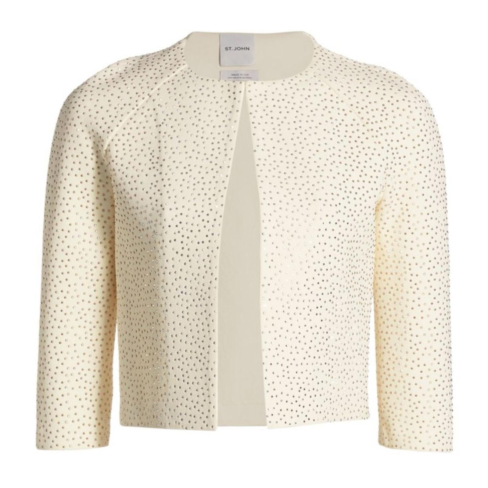 St. John Embellished Knit Jacket in Ecru, Size 0 NEW w/Tag $1,695