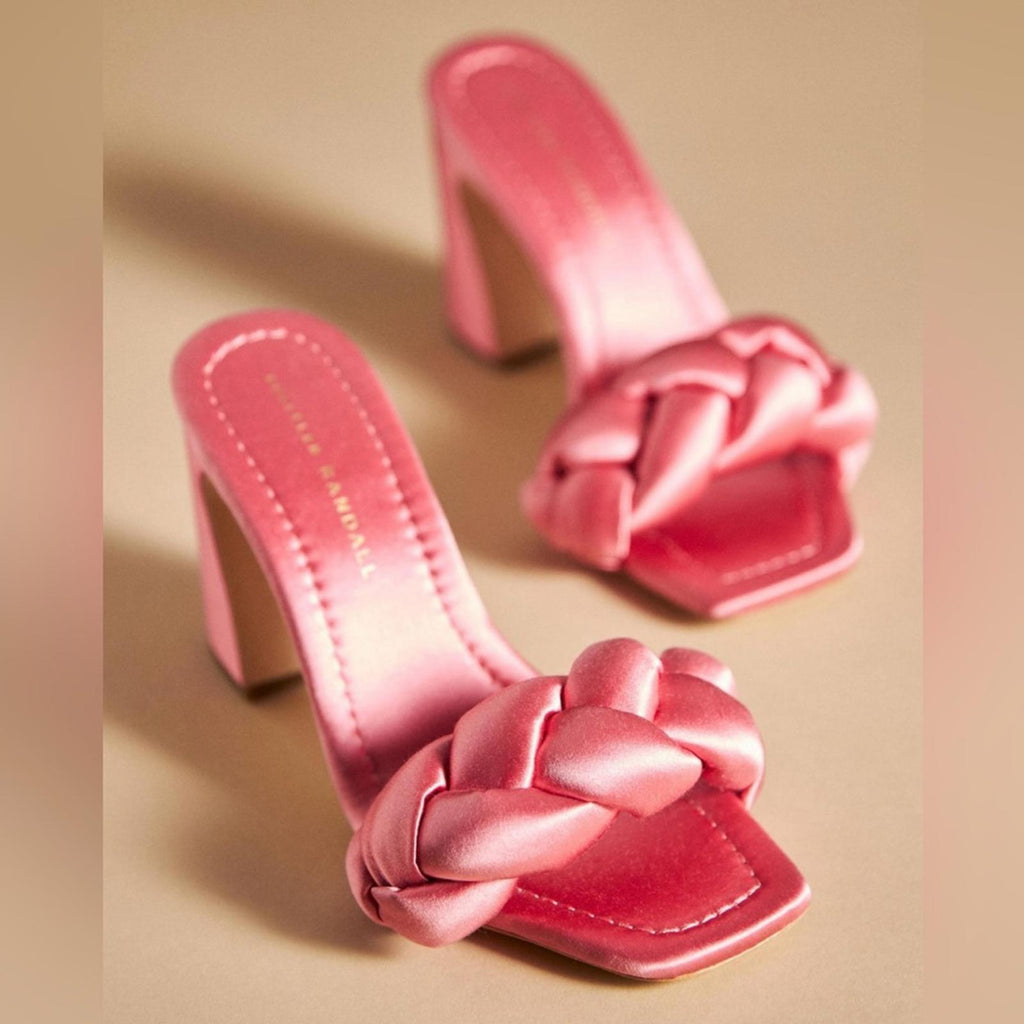 Loeffler Randall Freya Braided Curved Heel Sandals Bubblegum, Size 11 New in Box